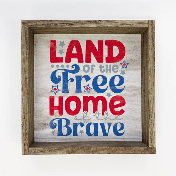 4th of July Land of The Free - Patriotic Word Art - Framed