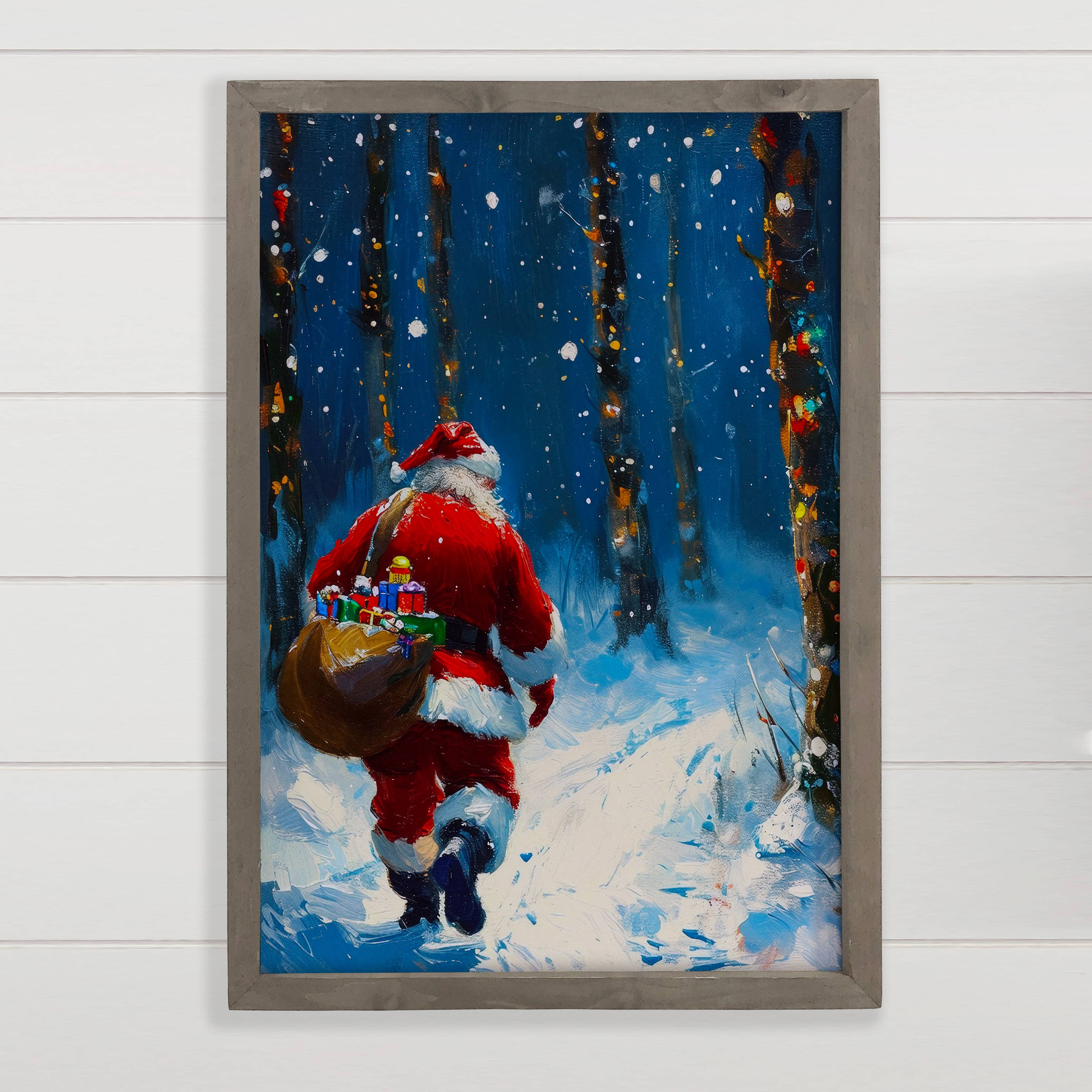 Santa Claus Walking in the Snow - Christmas Canvas Art