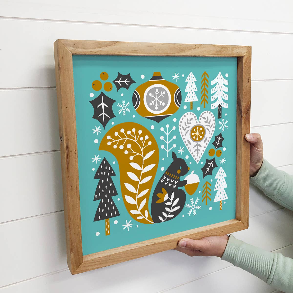 Scandinavian Christmas Squirrel - Framed Holiday Wall Decor
