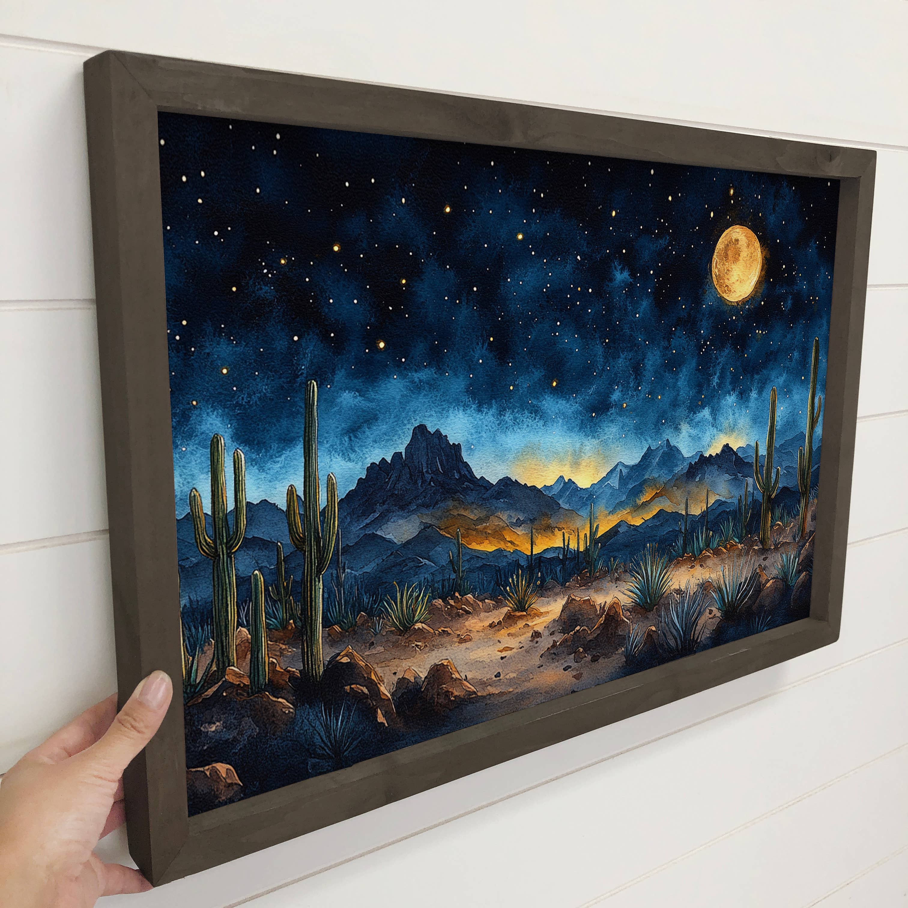 Dark Desert Night - Desert Landscape Canvas Art - Wood Frame