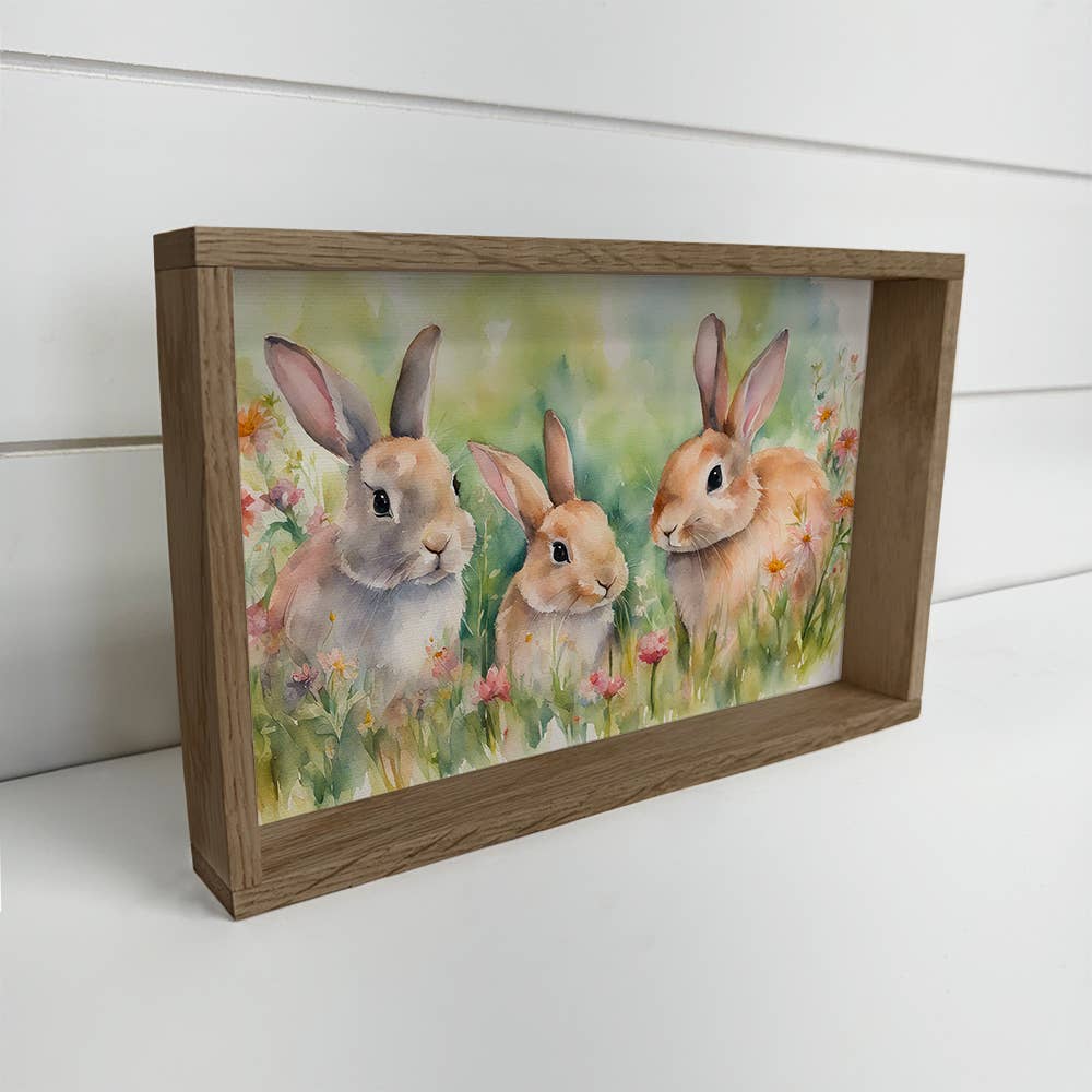 Three Bunnies in Wildflowers - Sweet Bunny Canvas Art
