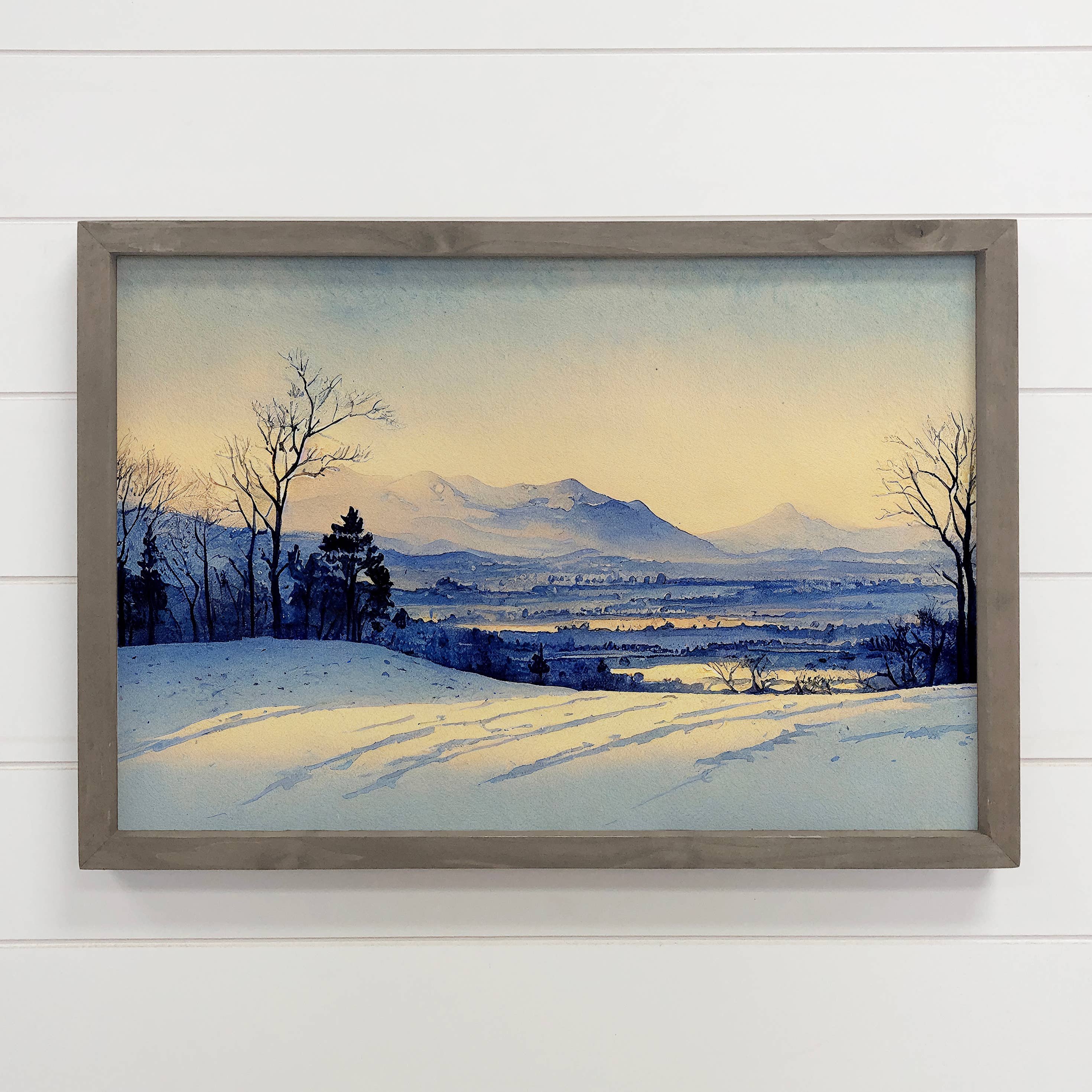 Rural Winter Watercolor - Winter Landscape Canvas Art