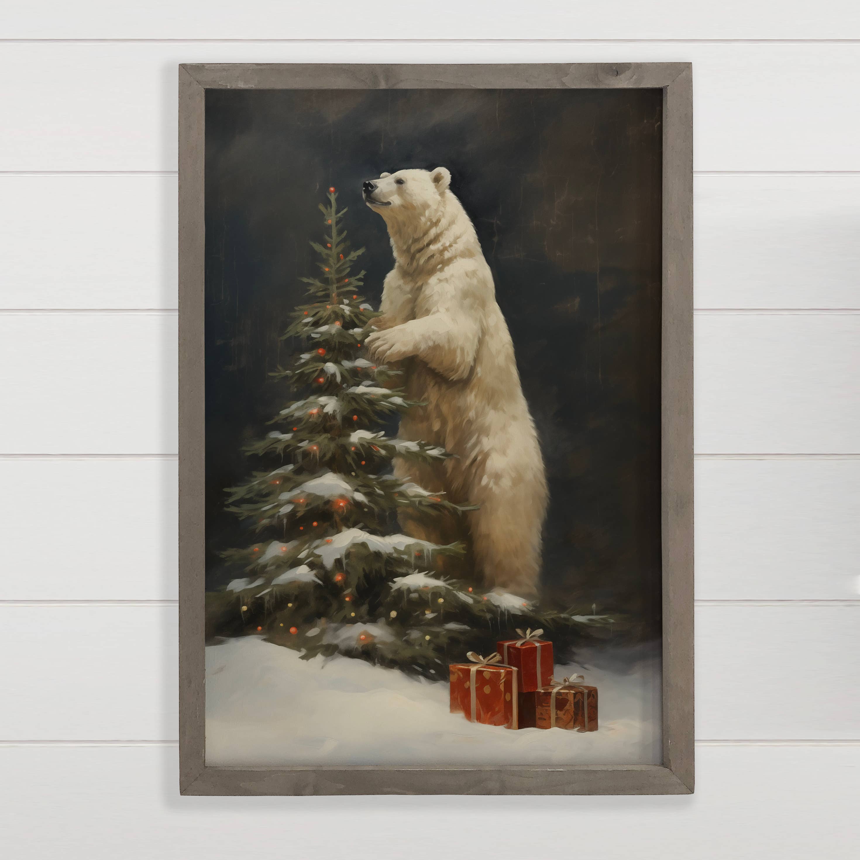 Polar Bear Christmas Tree - Christmas Animal Canvas Art