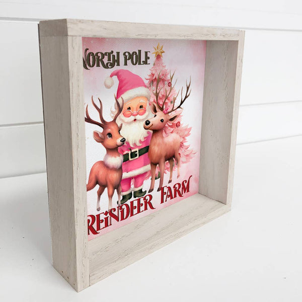 Pink North Pole Reindeer Farm - Cute Holiday Canvas Wall Art