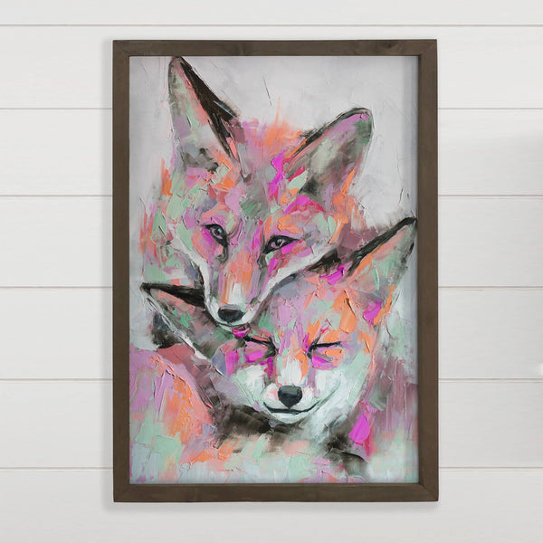 Color Two Foxes - Wildlife Watercolor Canvas with Wood Frame