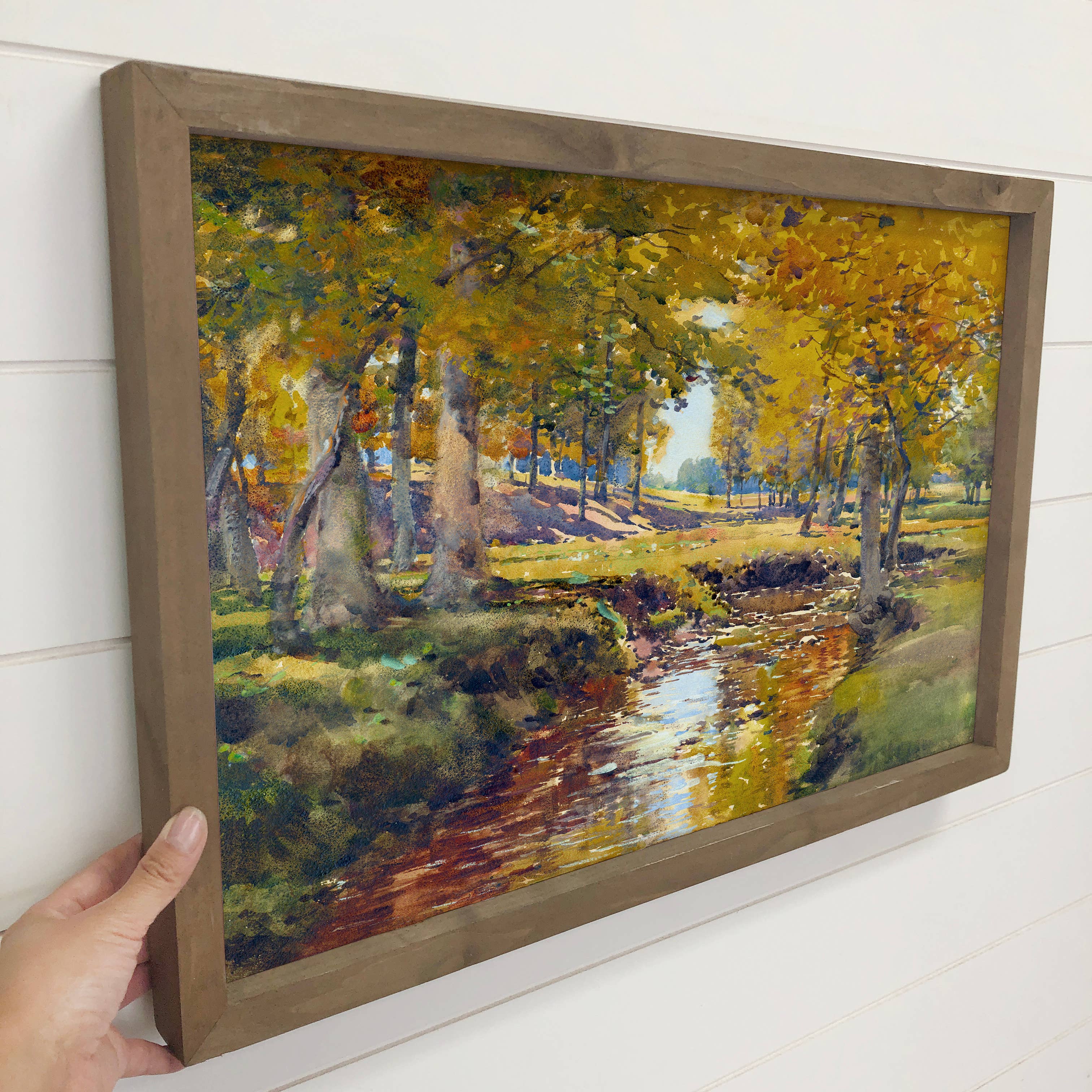 Yellow Fall Stream - Fall Landscape Canvas Art - Wood Framed