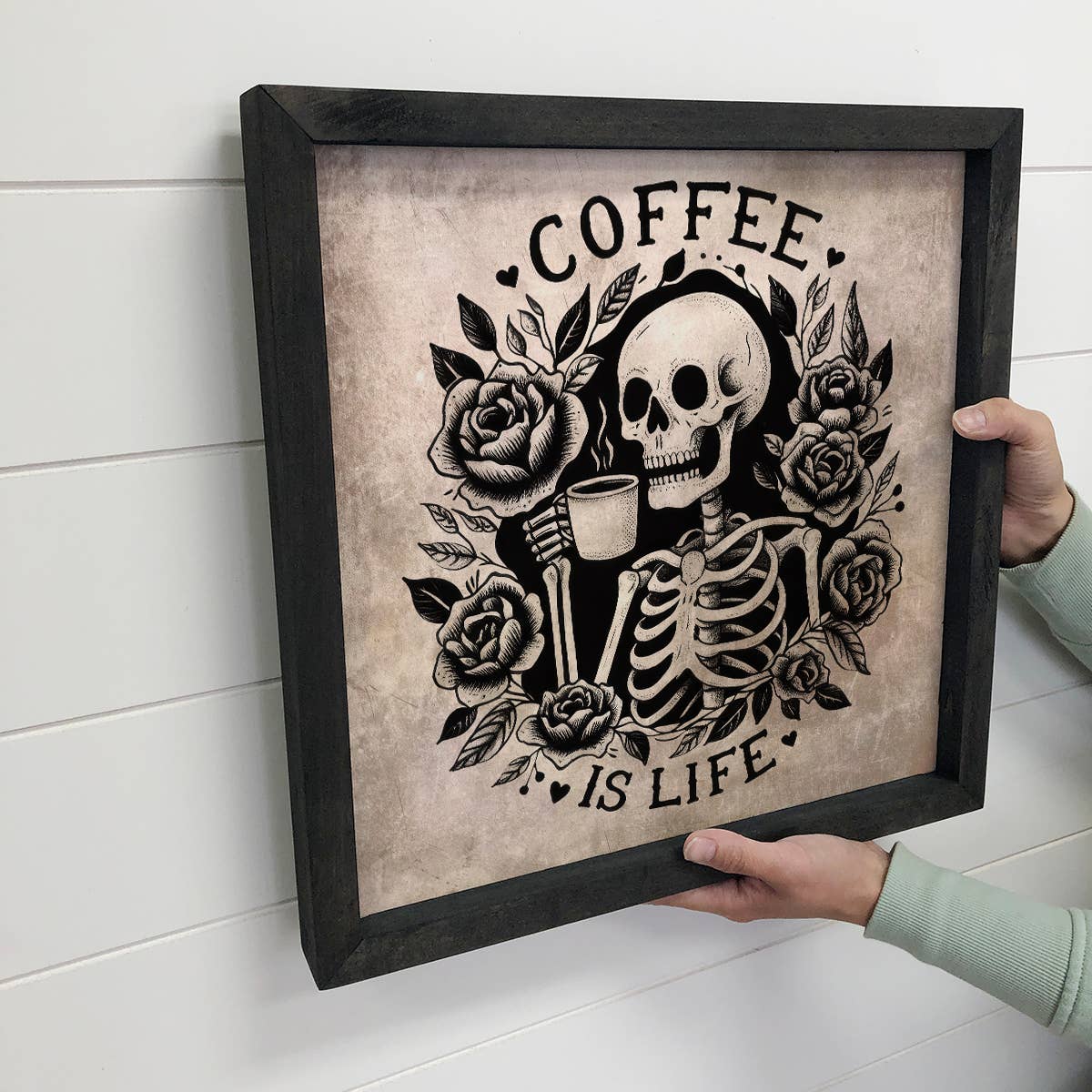 Coffee Is Life Skeleton - Halloween Canvas Art - Framed Art