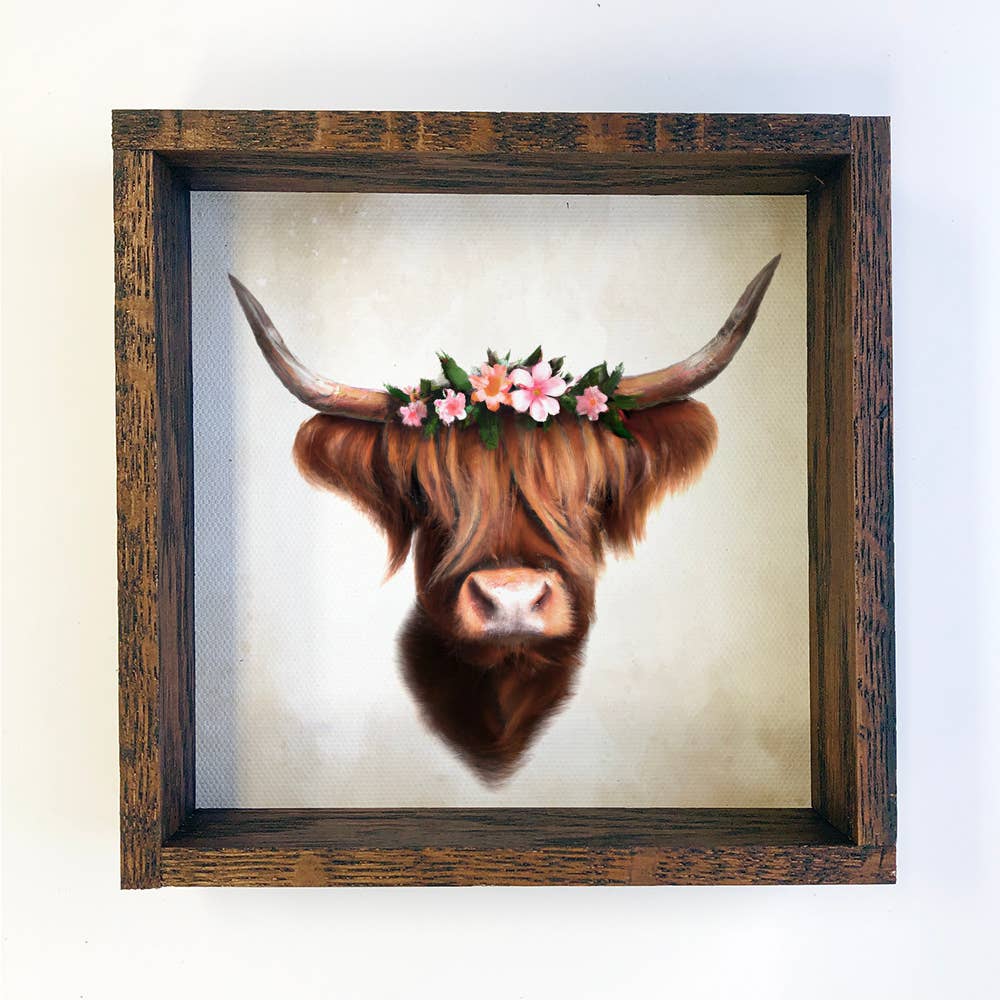 Cute Cow Farmhouse Sign - Highland Cow Flower Crown