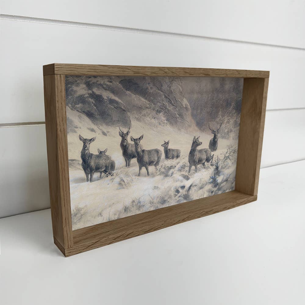 Deer in Deep Snow - Deer Canvas Art - Wood Framed Wall Art