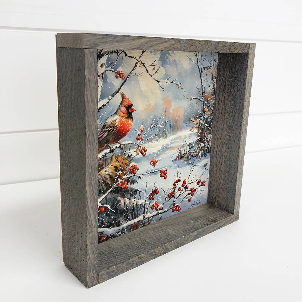 Cardinal in Snowy Winter Scene - Winter Bird Canvas Art