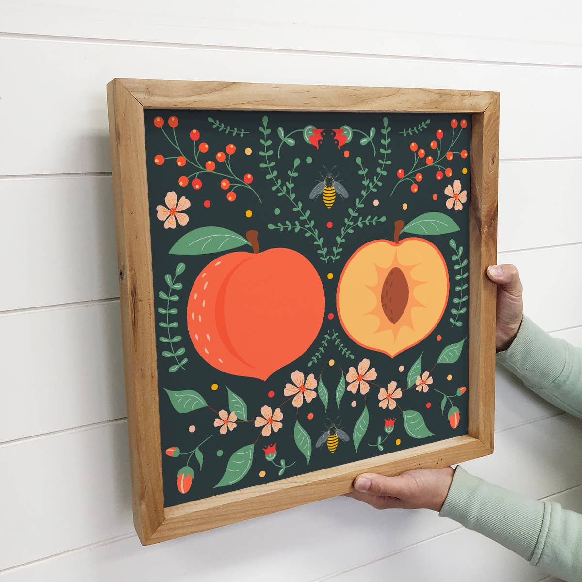 Folk Art Peach - Peach Canvas Art - Wood Framed Wall Art