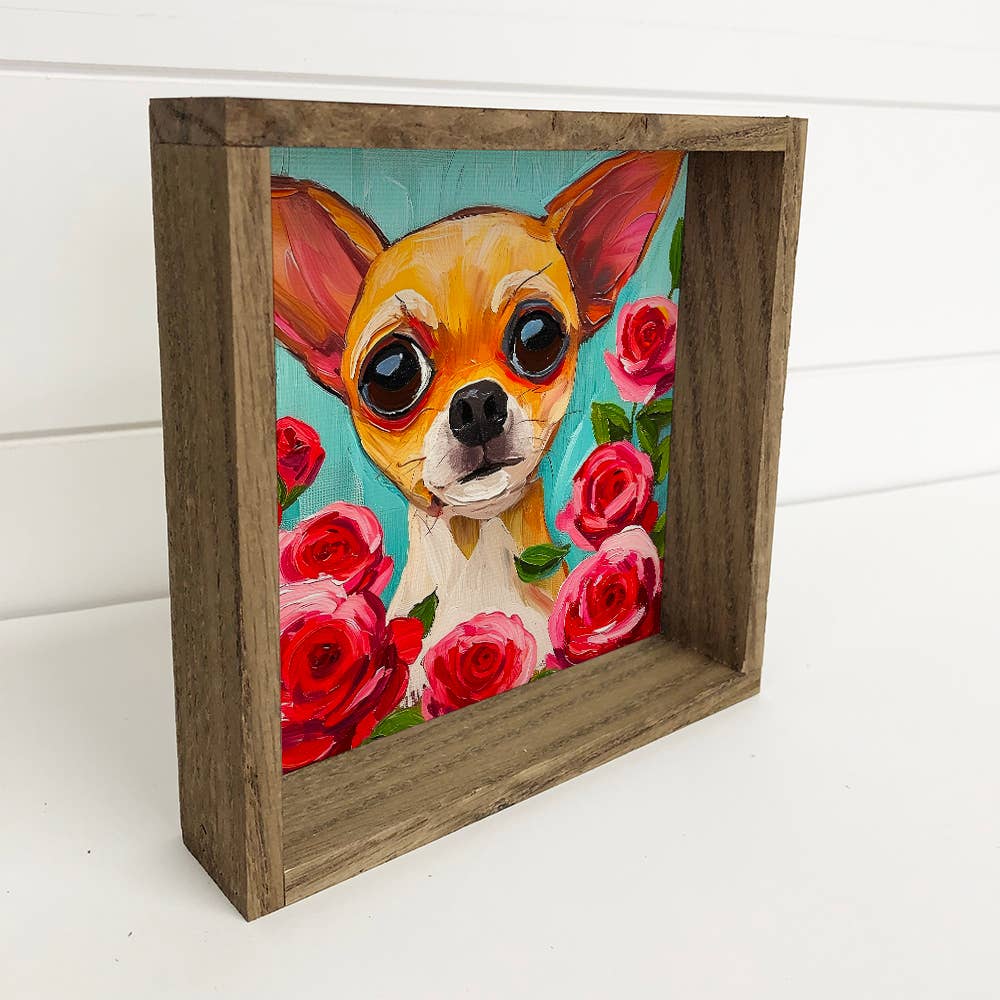 Chihuahua with Red Roses - Dog and Flowers Canvas Art