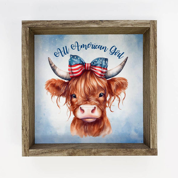 4th of July All American Girl Highland Cow - Patriotic Cow