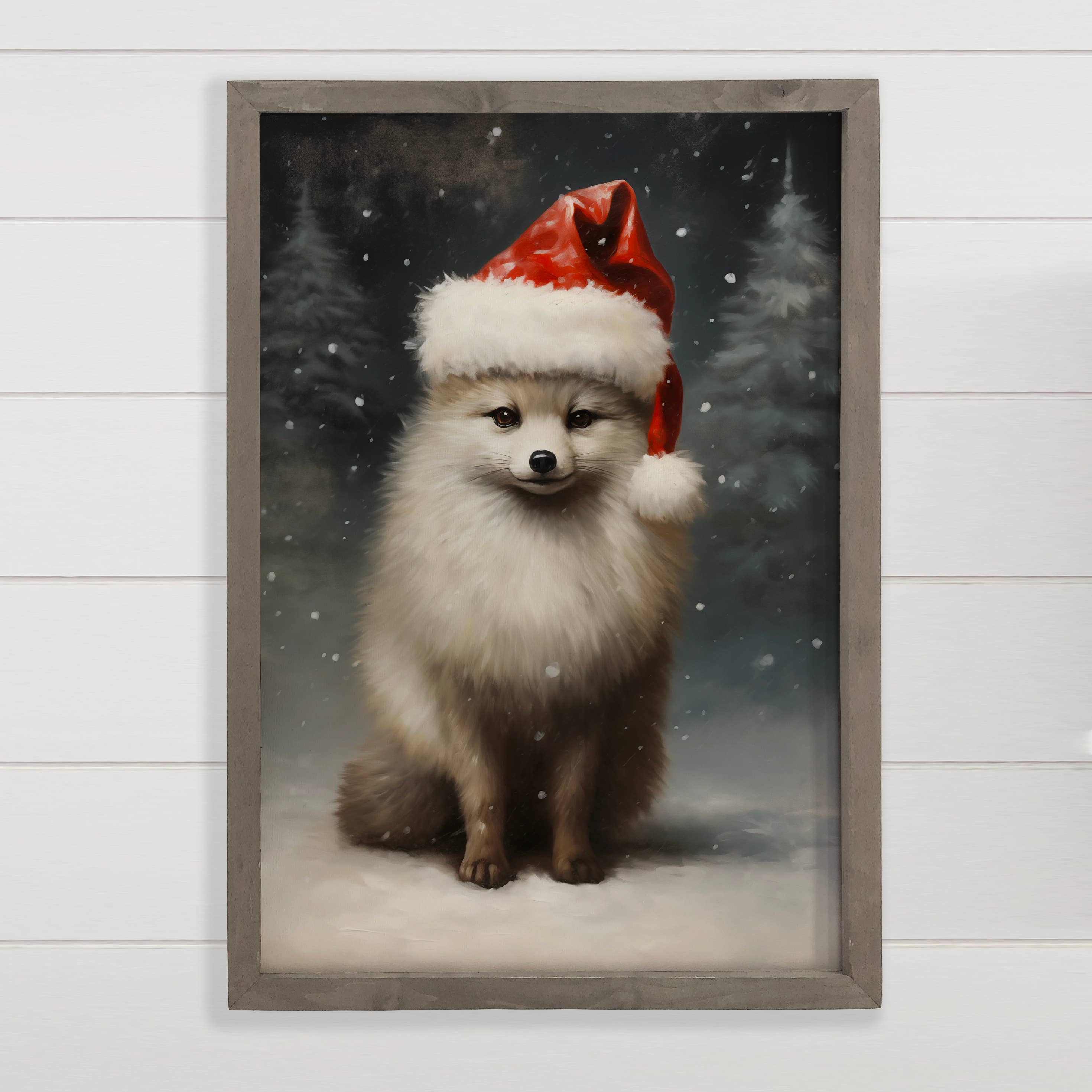Christmas Arctic Fox - Christmas Animal Canvas Art - Framed