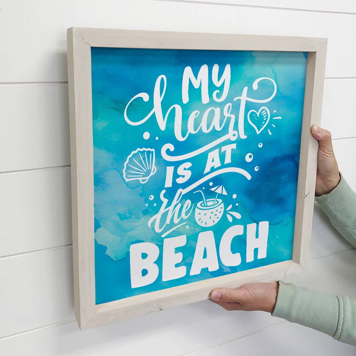 My Heart Is At The Beach - Beach Canvas Word Art - Framed