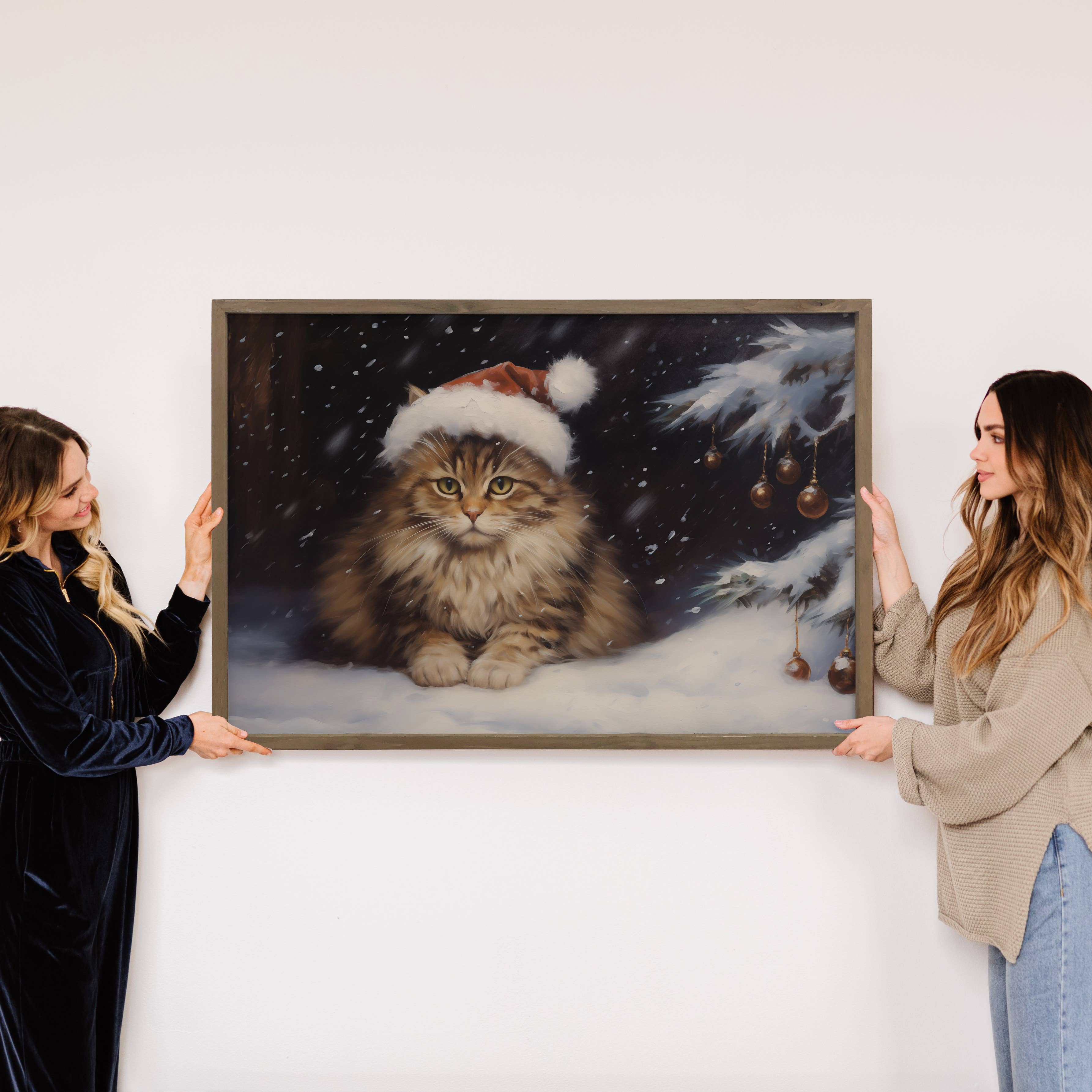 Winter Snow Fat Cat - Winter Cat Canvas Art - Wood Framed