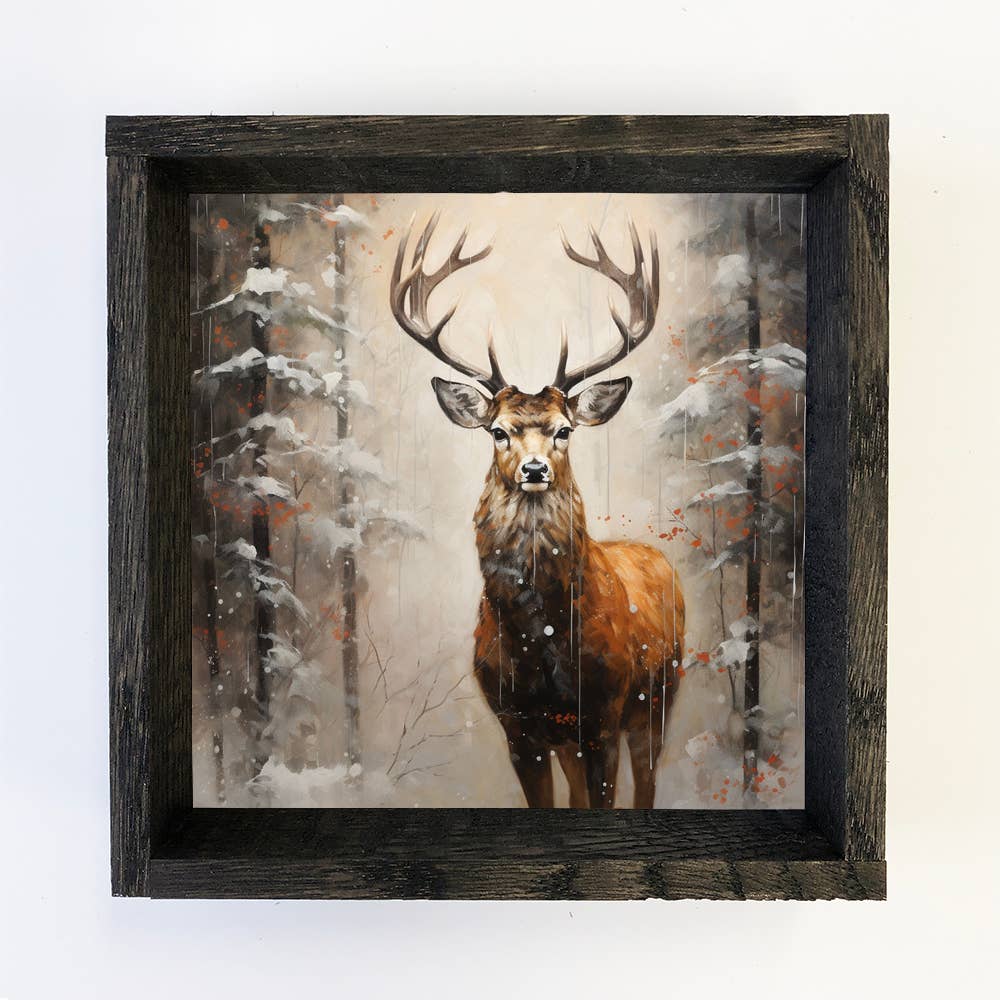 Reindeer in Winter - Winter Canvas Art - Wood Framed Artwork