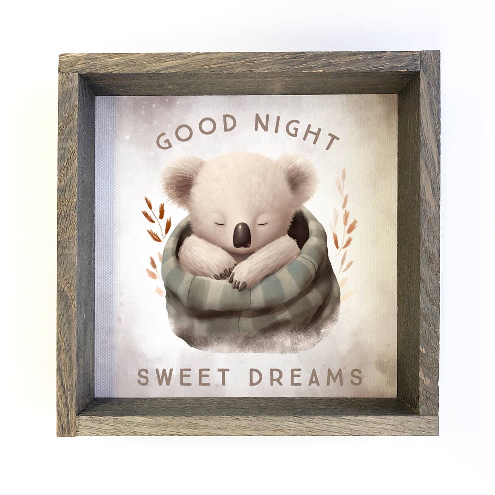 Good Night Koala in Blanket - Cute Animal Nursery Canvas Art