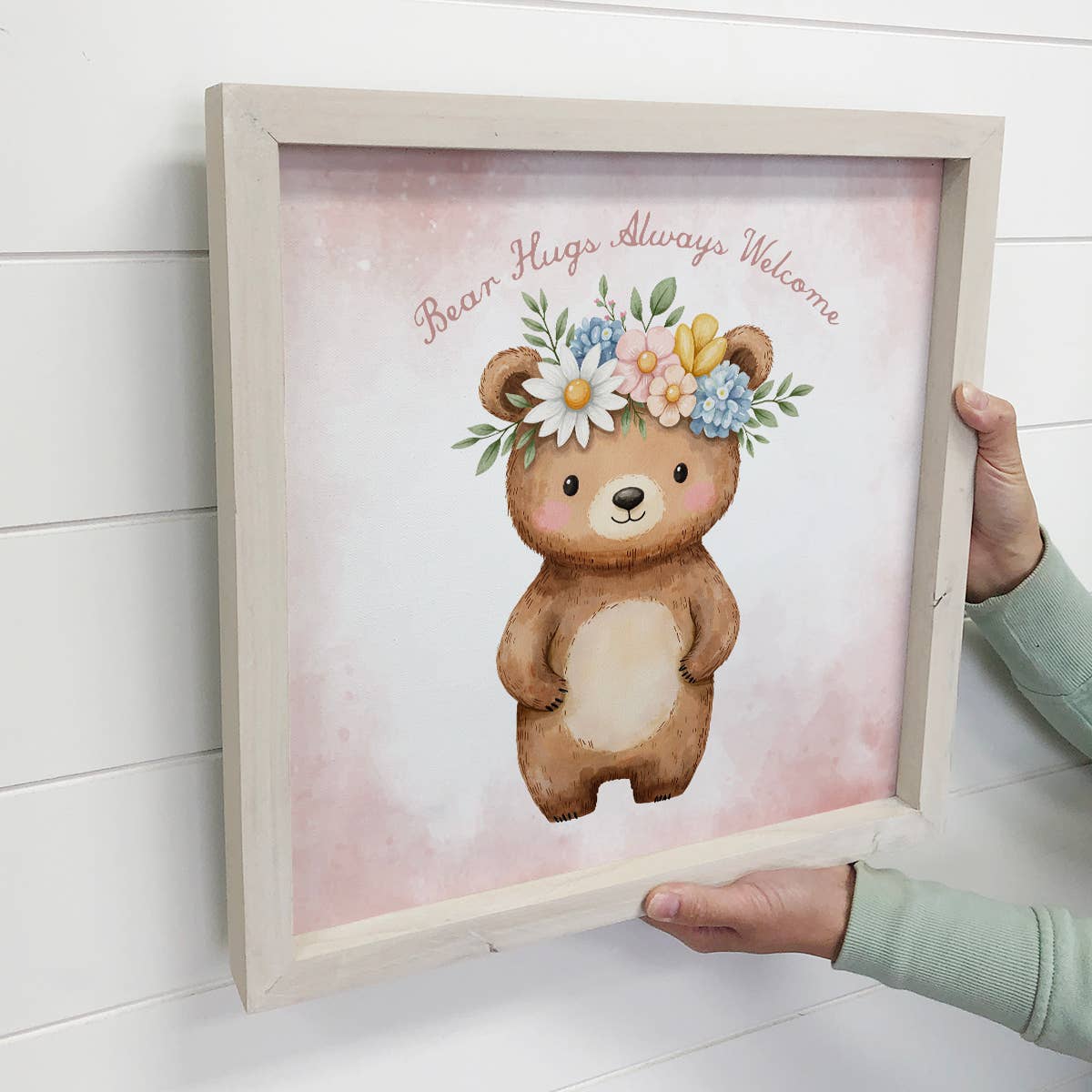 Bear Hugs Always Welcome - Cute Bear Canvas Art - Wood Frame
