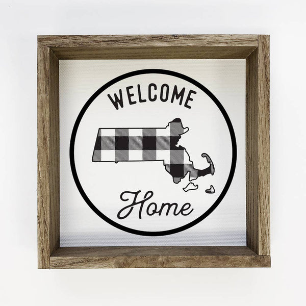 Massachusetts Wood Sign - Welcome Home Buffalo Plaid