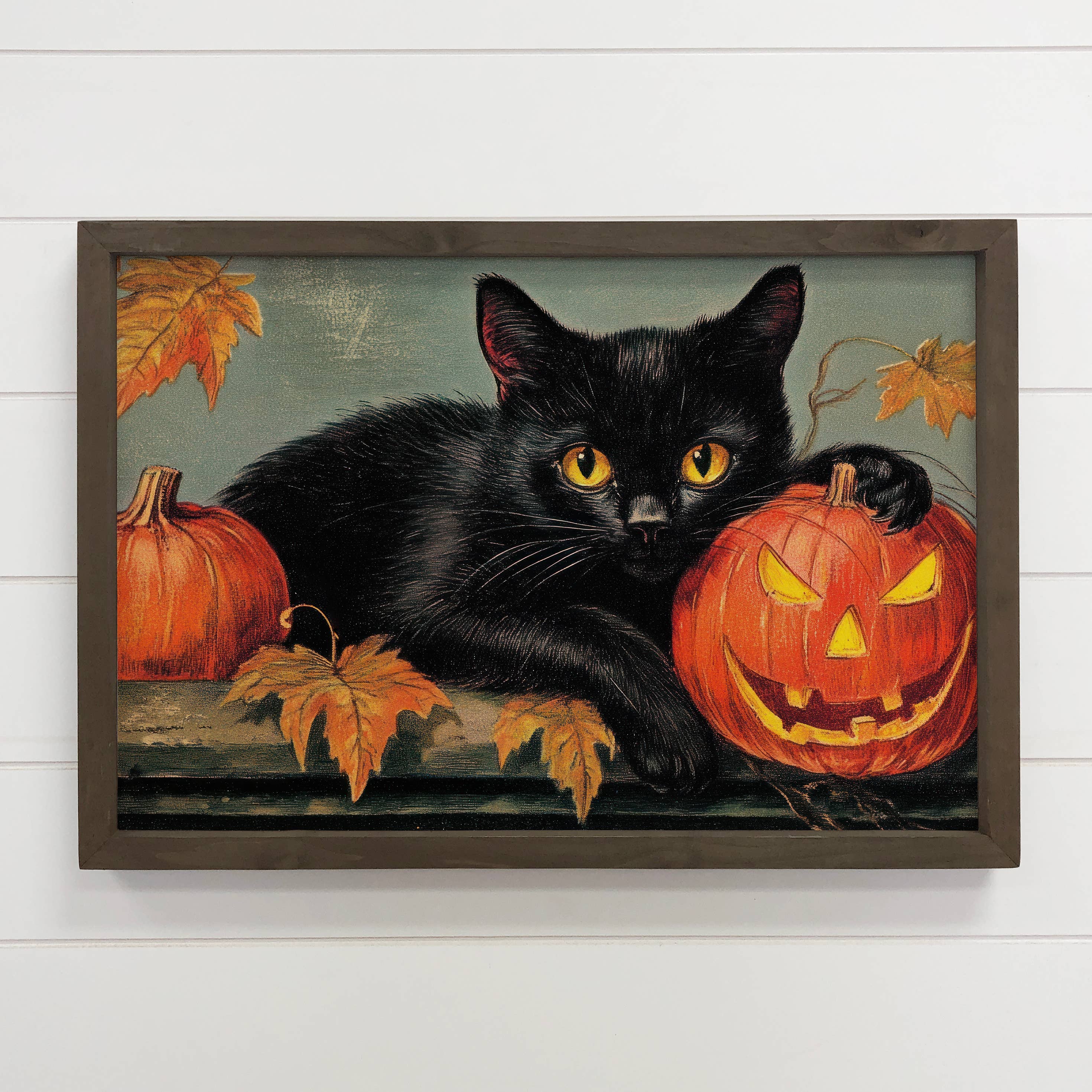 Black Cat Jack-O-Lantern - Halloween Canvas Art - Framed Art