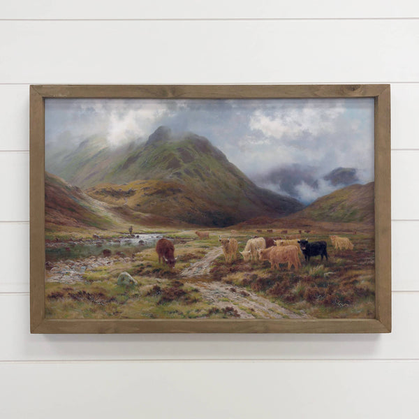 Highland Mountain Cows - Cow Canvas Art - Wood Framed Decor
