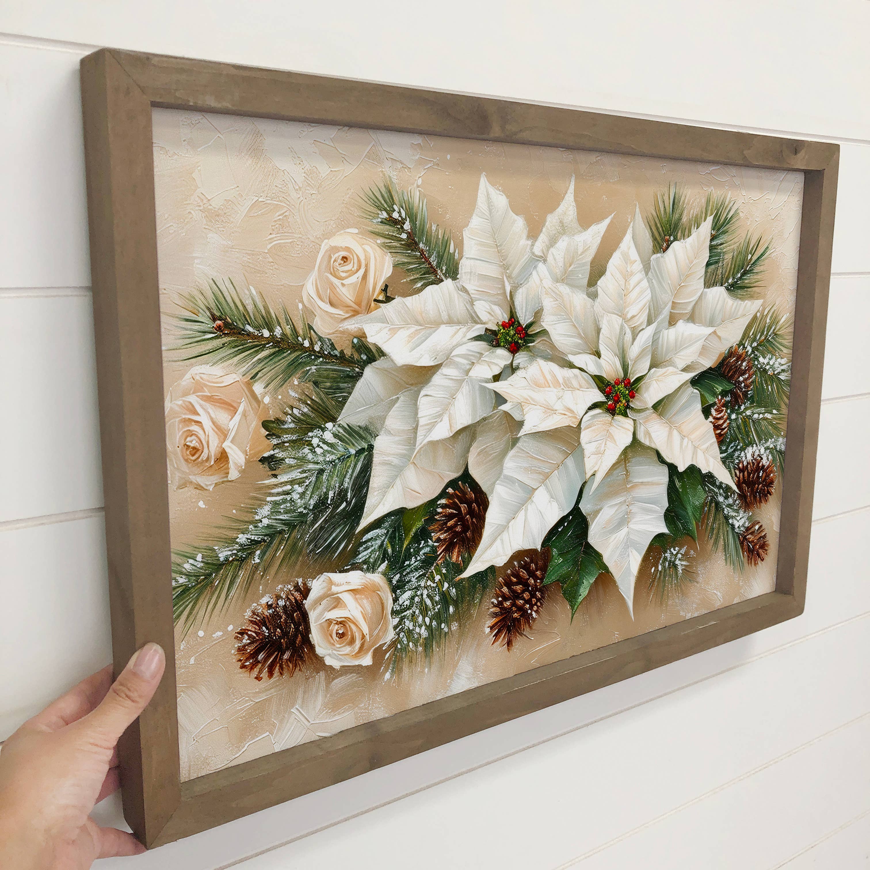 White Winter Flowers - Winter Floral Canvas Art - Wood Frame