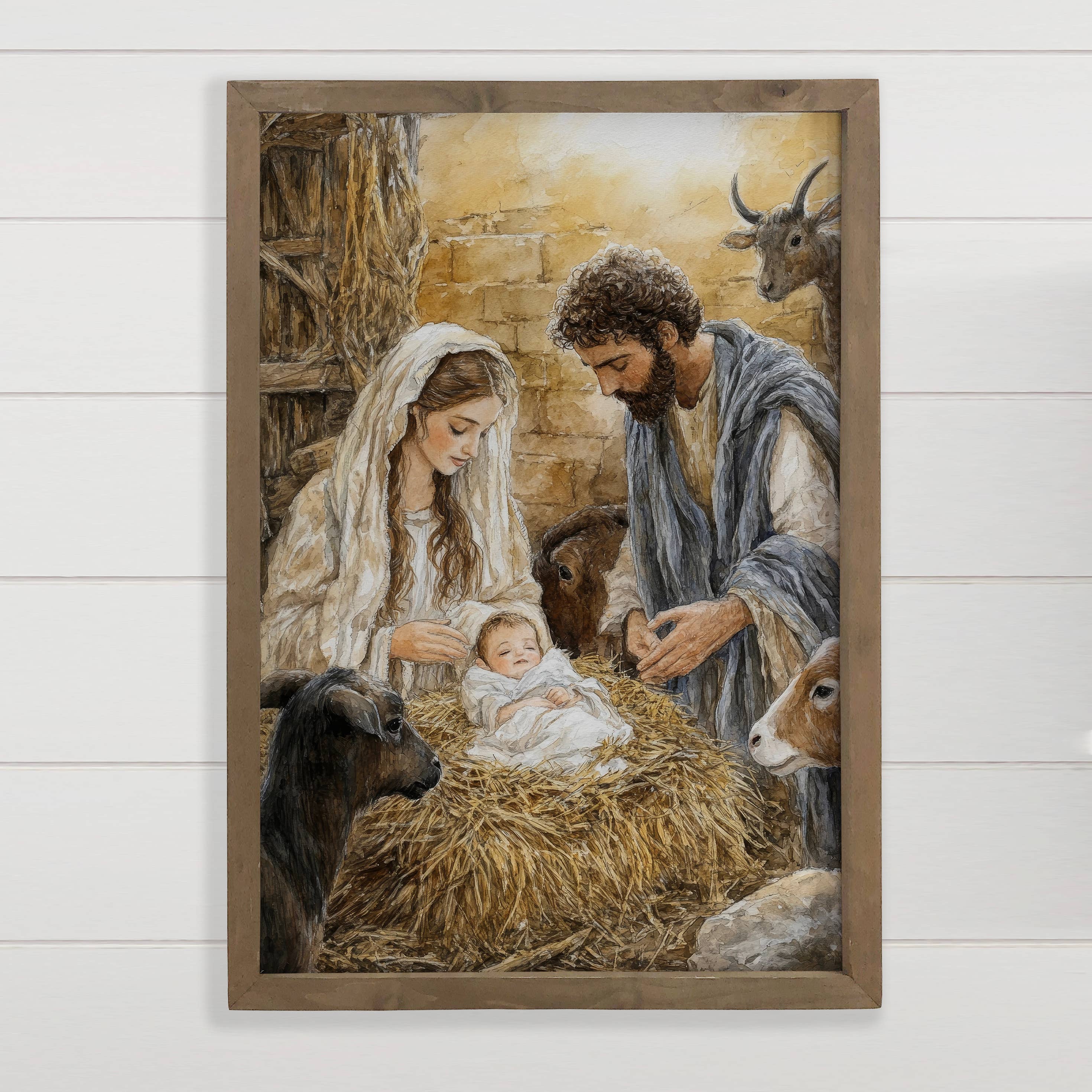 Mary Joseph Jesus Nativity Painting - Christmas Canvas Art