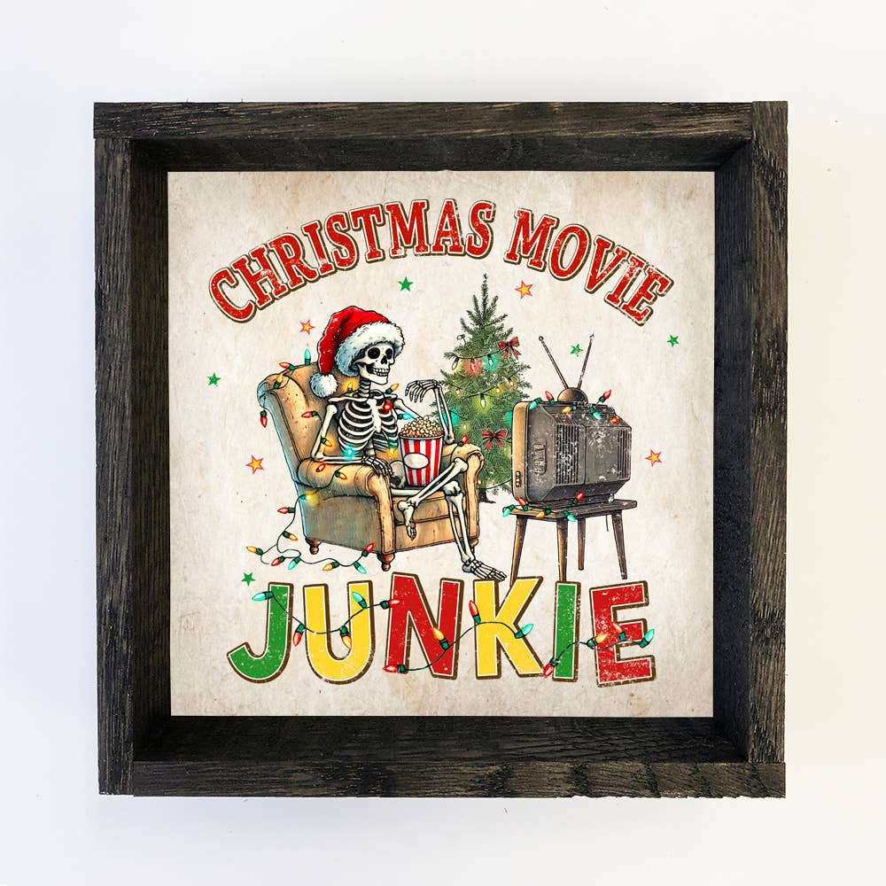 Christmas Movie Junkie Skeleton - Christmas Canvas Wall Art