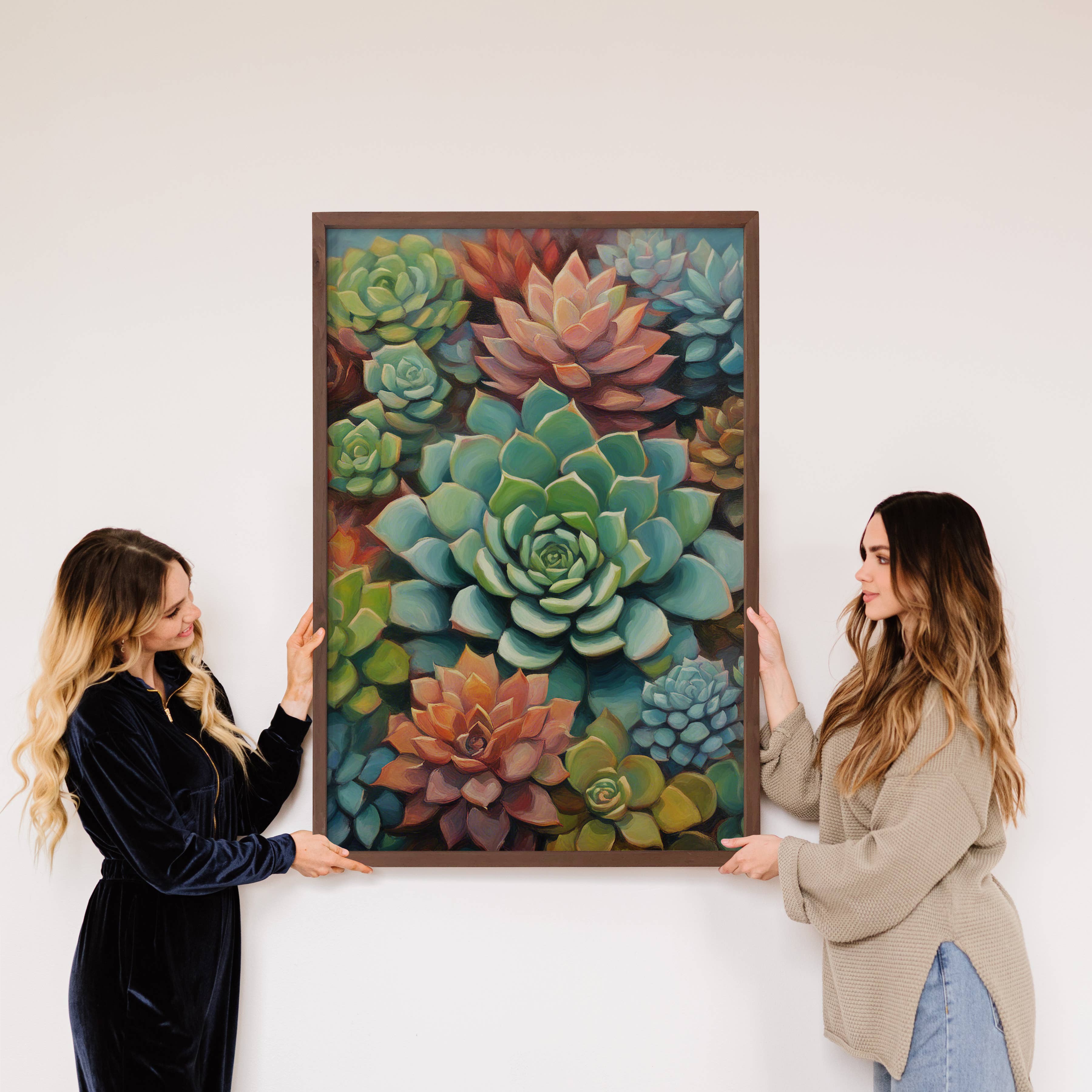 Succulent Medley - Nature Canvas Art - Wood Framed Decor