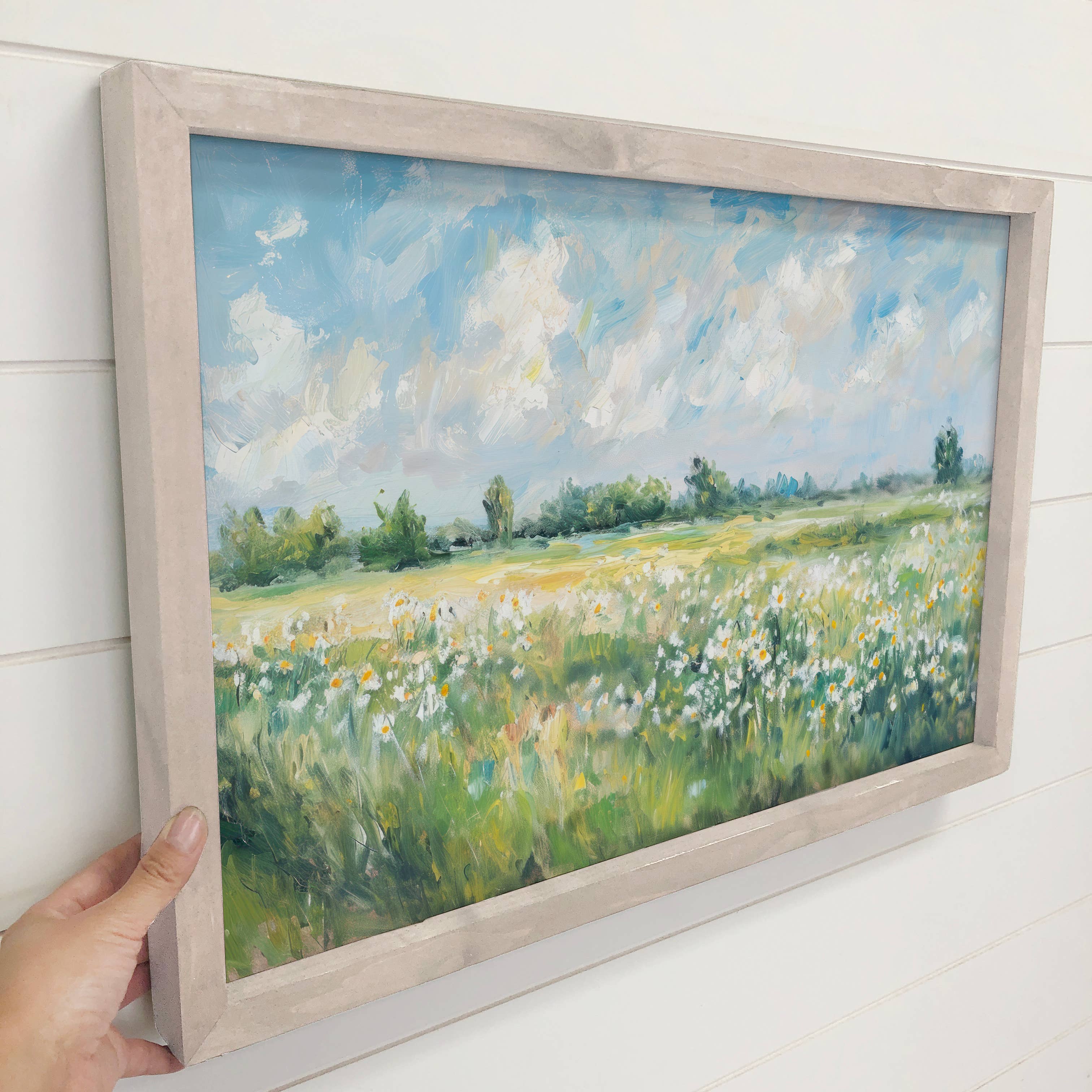 Daisy Field - Nature Landscape Canvas Art - Wood Framed Art