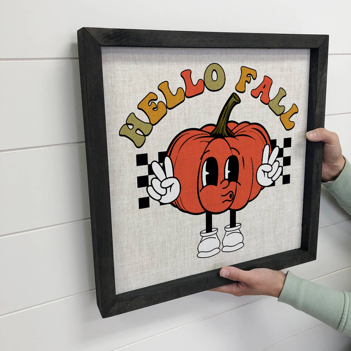 Hello Fall Retro Pumpkin - Cute Vintage Fall Word Sign Art