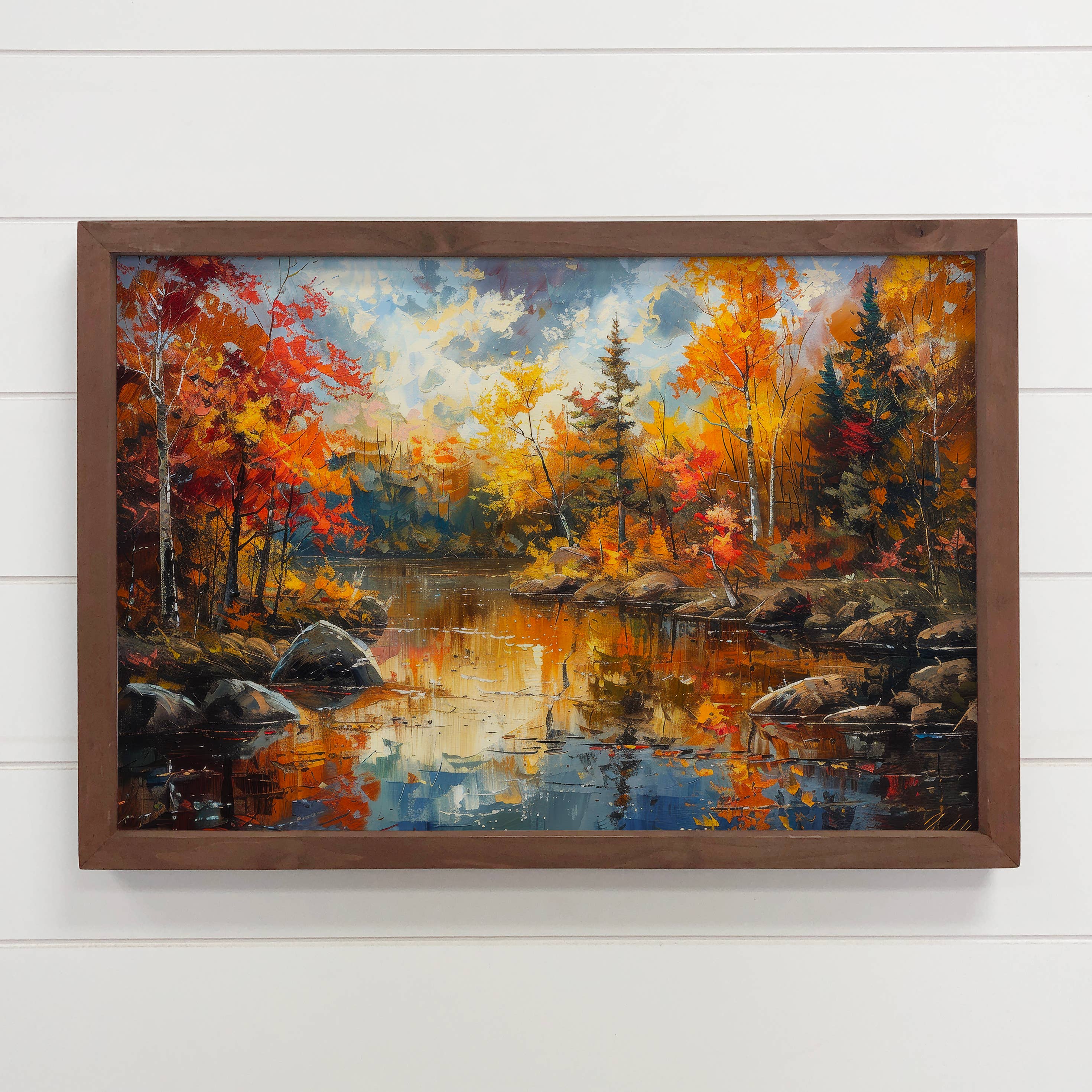 Autumn River Scene - Fall River Canvas Art - Wood Framed Art