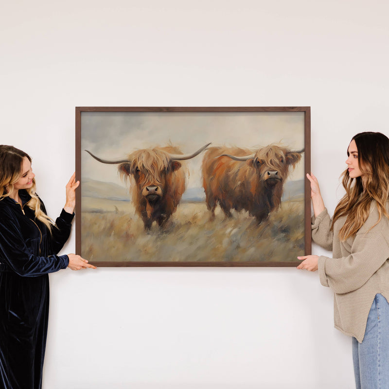 Double Highland Cows - Highland Cow Canvas Art - Framed Art