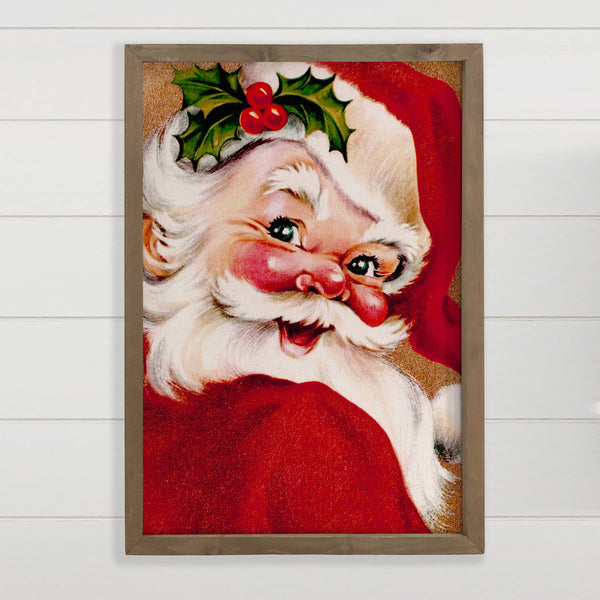 Vintage Jolly Santa - Christmas Canvas Wall Art - Framed