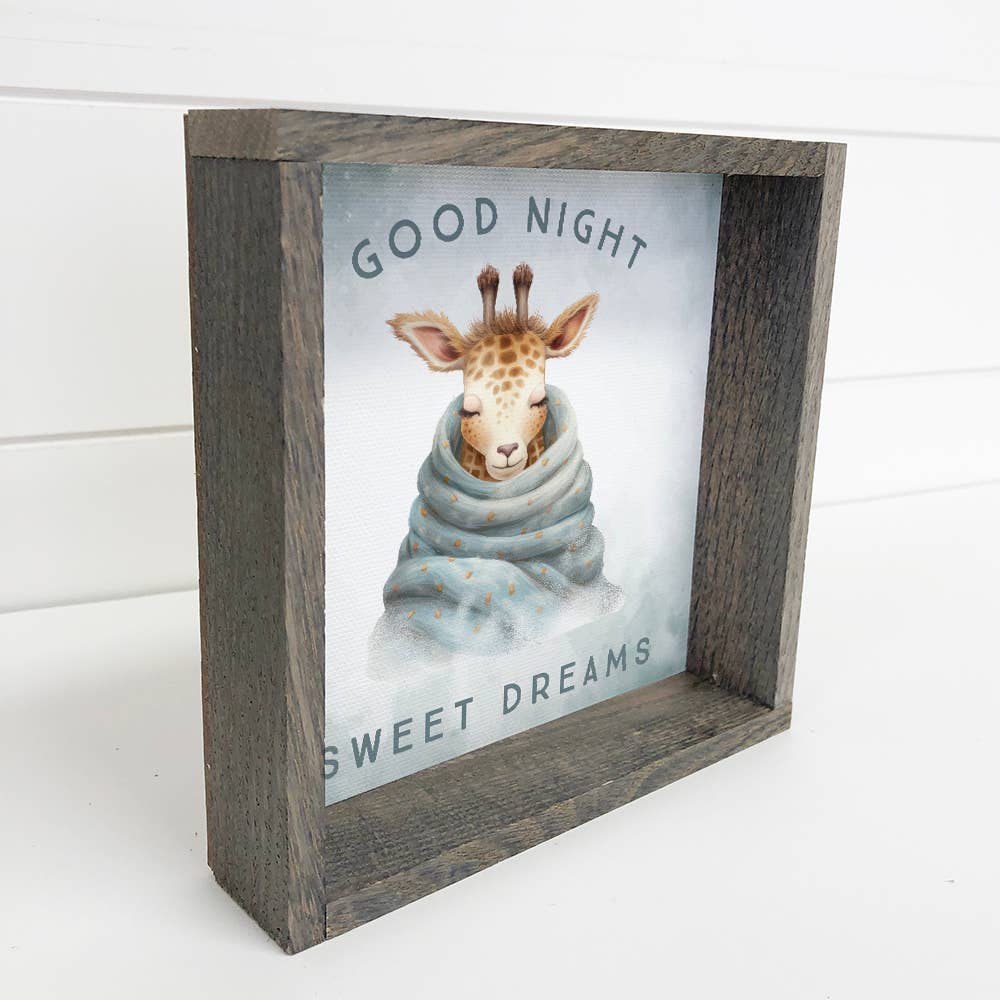 Good Night Giraffe in Blanket - Cute Animal Nursery Wall Art
