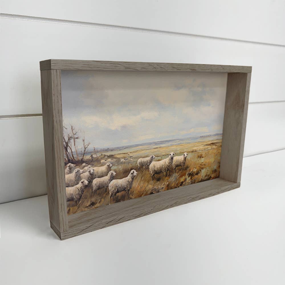 Sheep Field Painting - Farmhouse Canvas Art - Wood Framed