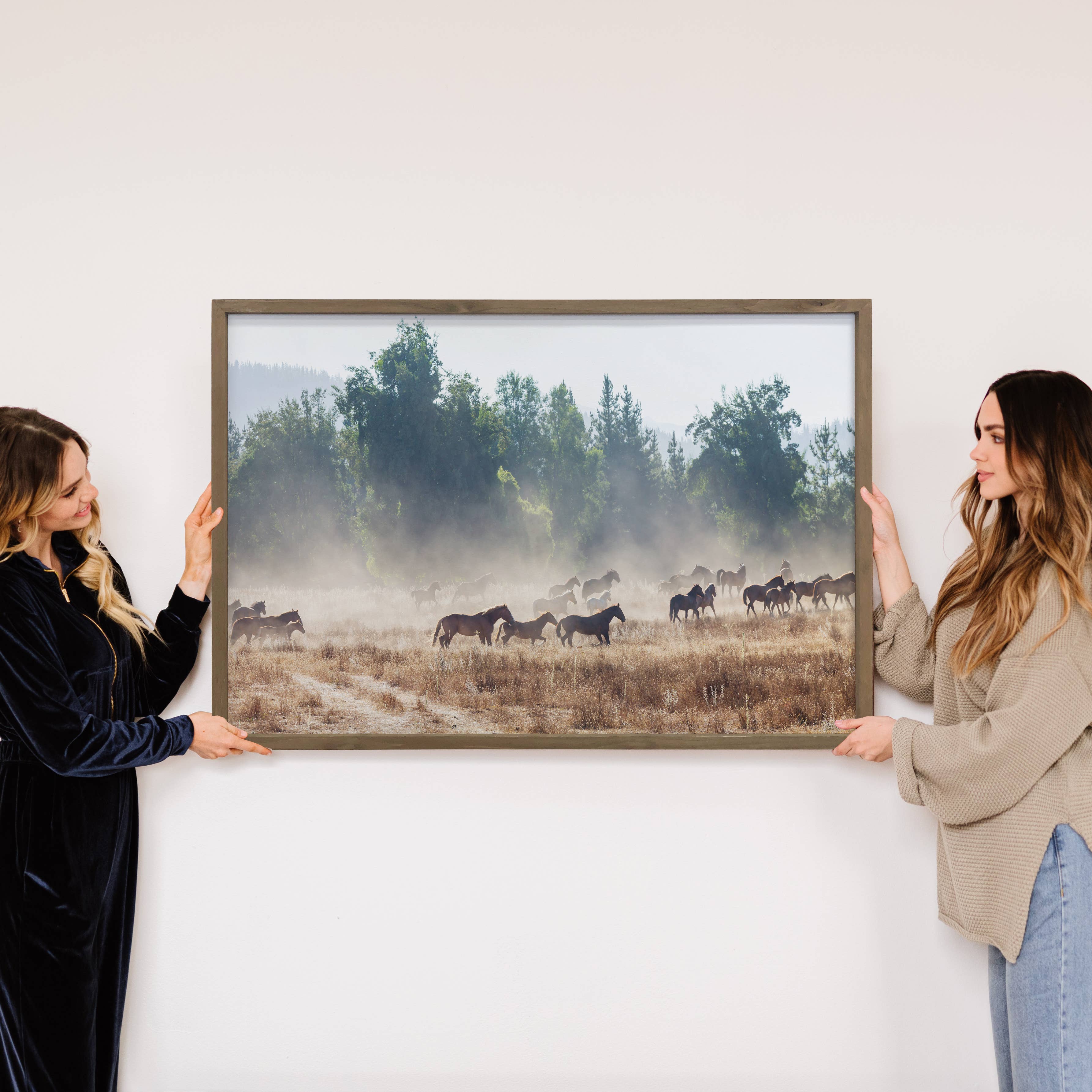 Horse Her Run - Ranch House Canvas Art - Wood Framed Art