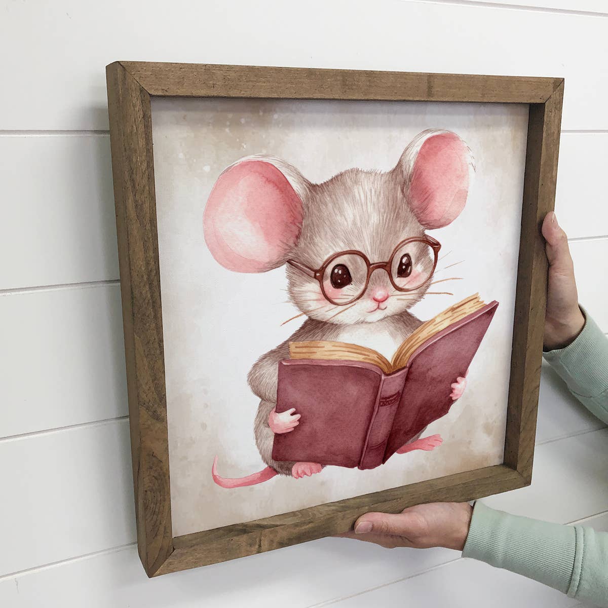 Mouse Reading Book - Cute Mouse Canvas Art - Wood Framed Art