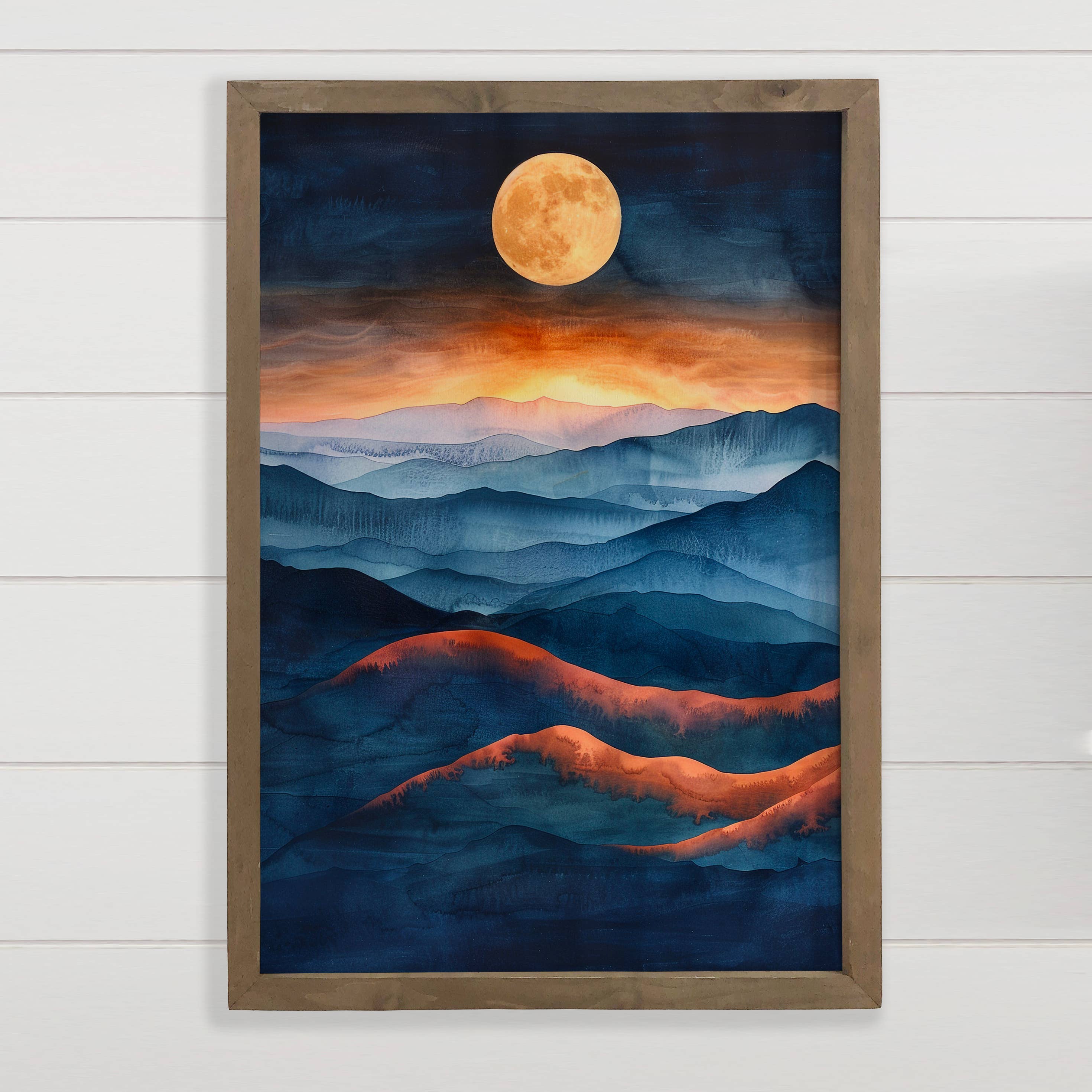 Moon Rising Over Mountains - Mountain Canvas Art - Framed