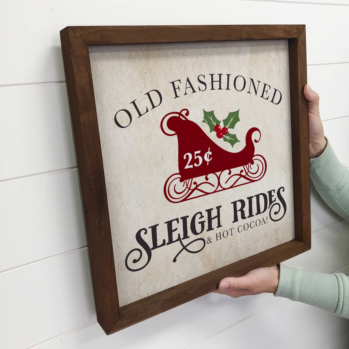 Old Fashioned Sleigh Rides Small Canvas with Walnut Frame