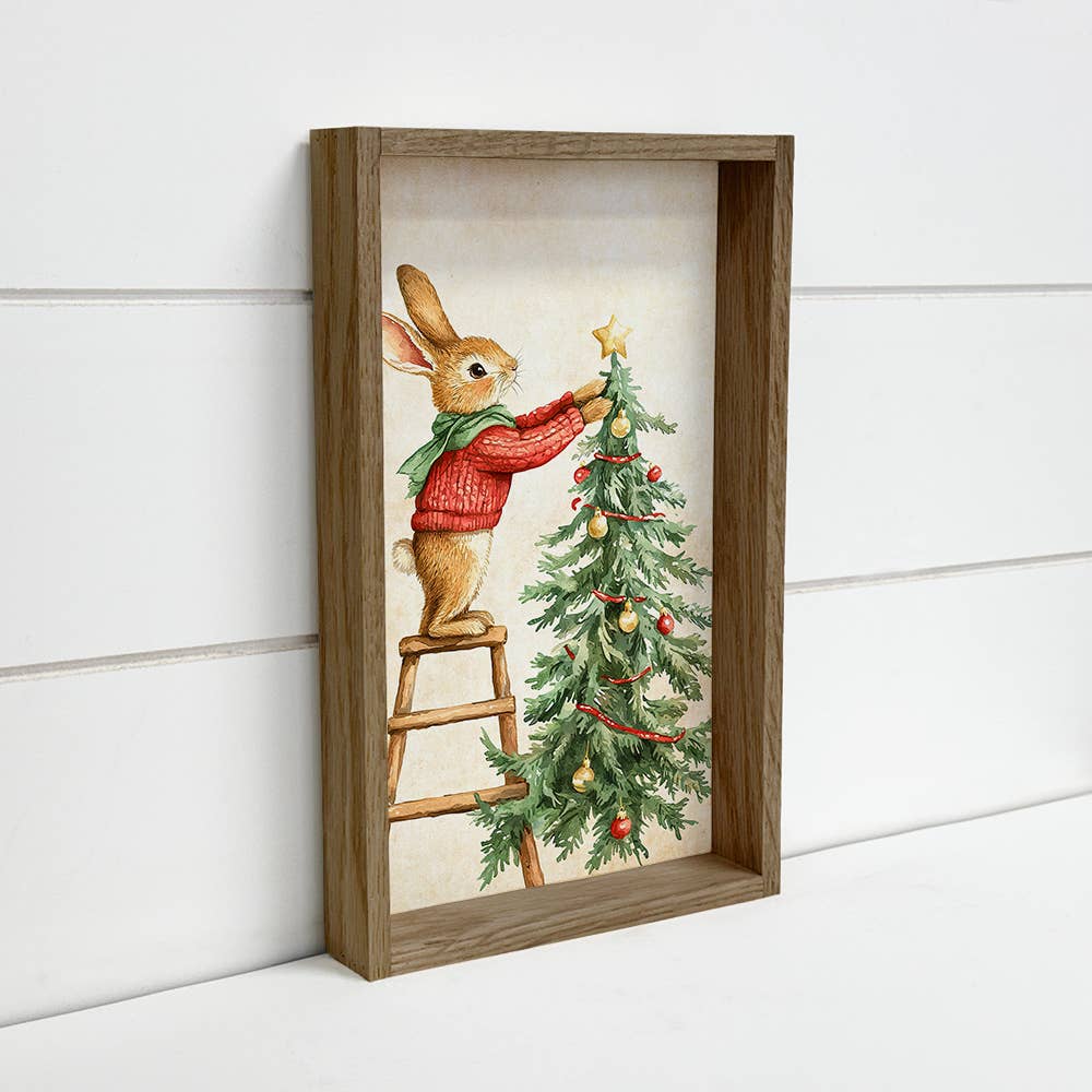 Rabbit Decorating Christmas Tree - Christmas Canvas Art