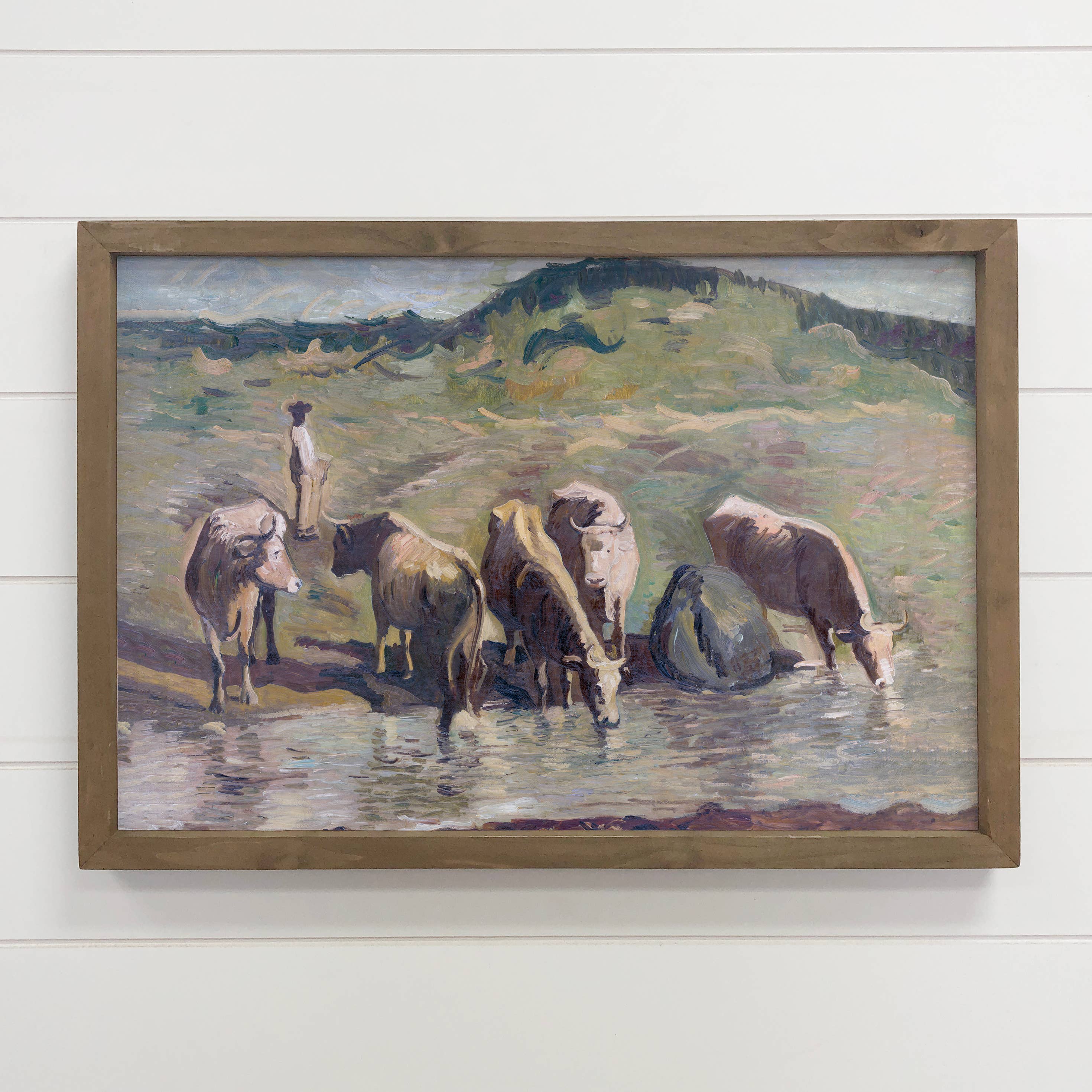 Watering the Cows - Farmhouse Canvas Art - Wood Framed Art