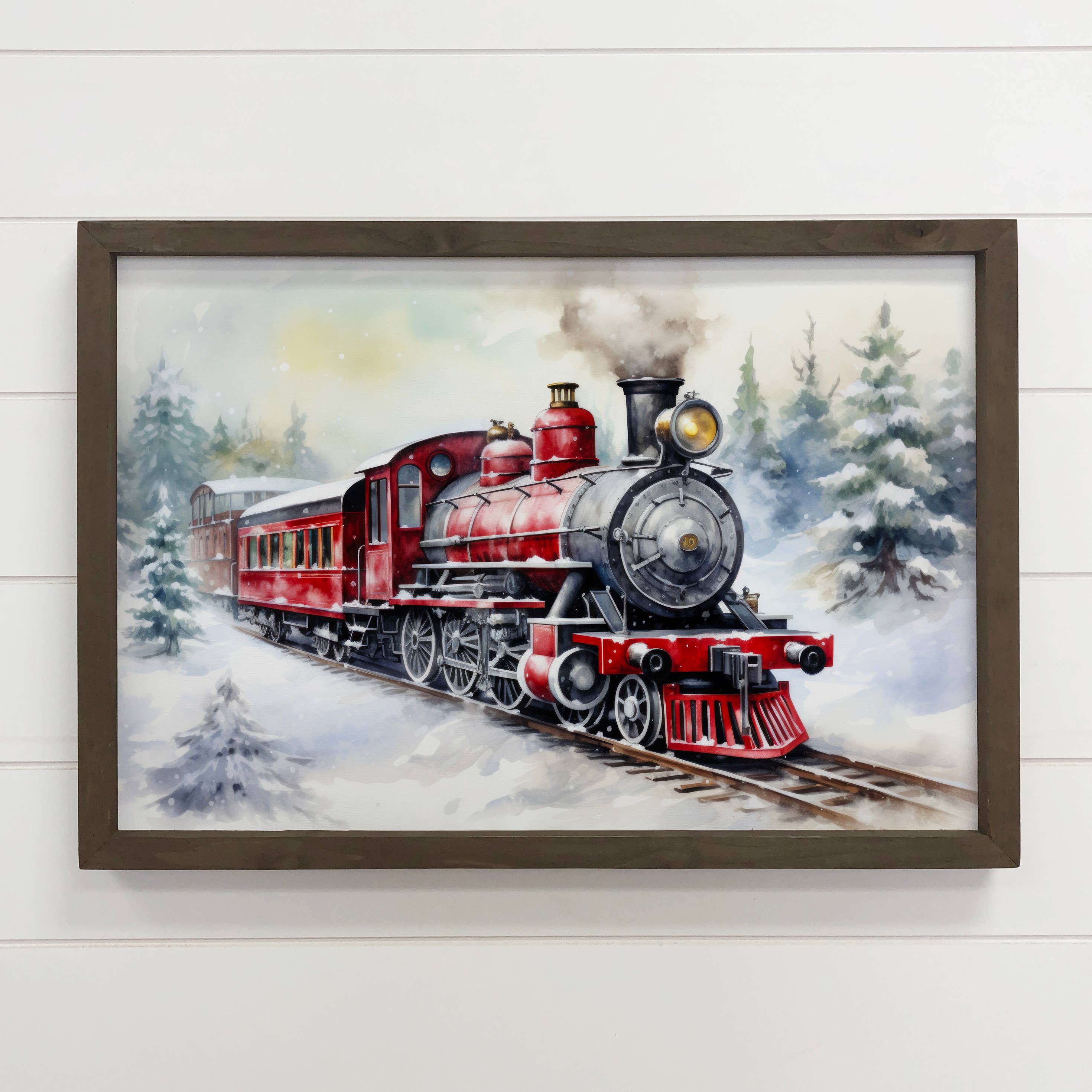 Polar Express Painting -  Holiday Canvas Art - Wood Framed
