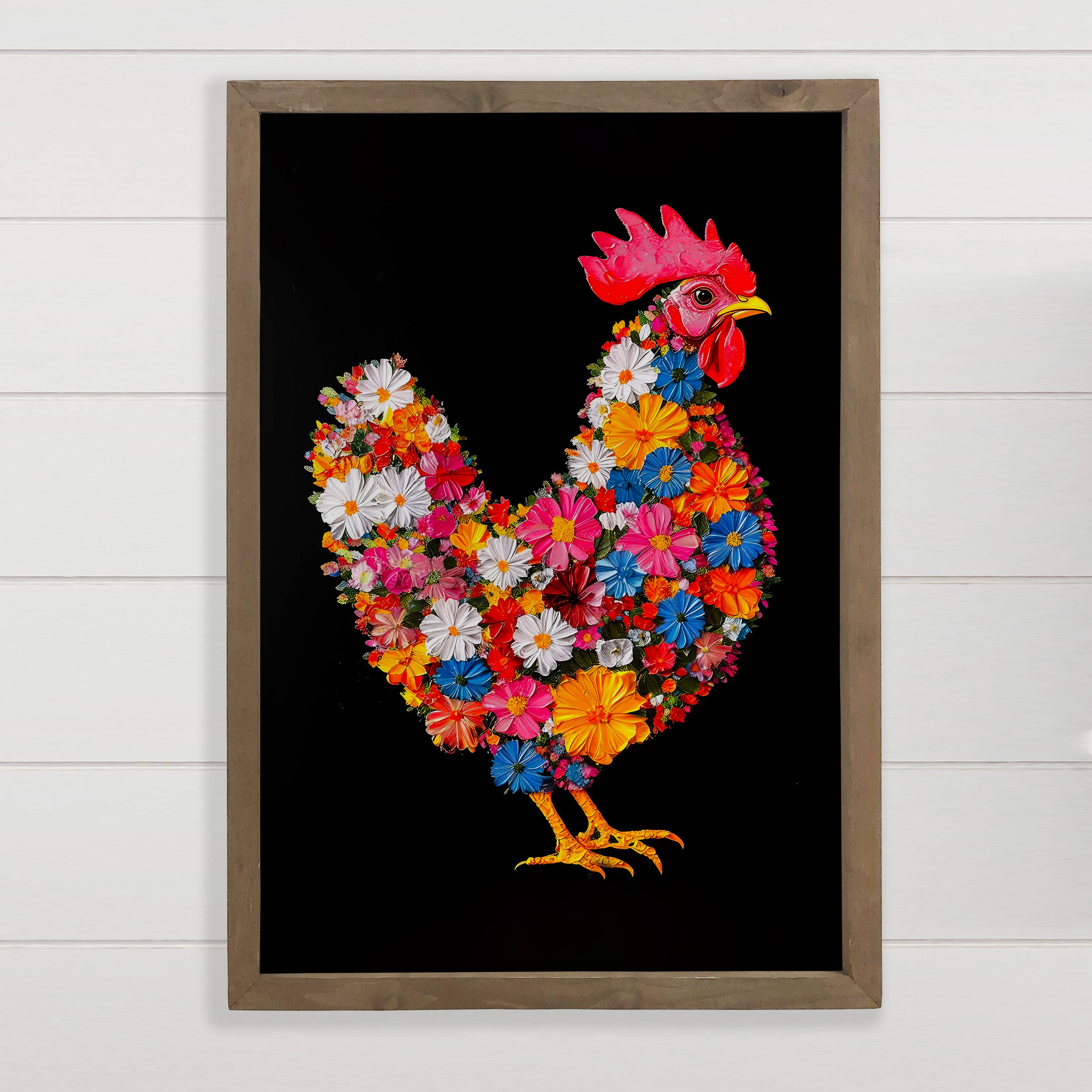 Chicken Flower Glory - Farmhouse Canvas Art - Wood Framed