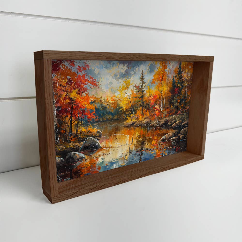 Autumn River Scene - Fall River Canvas Art - Wood Framed Art