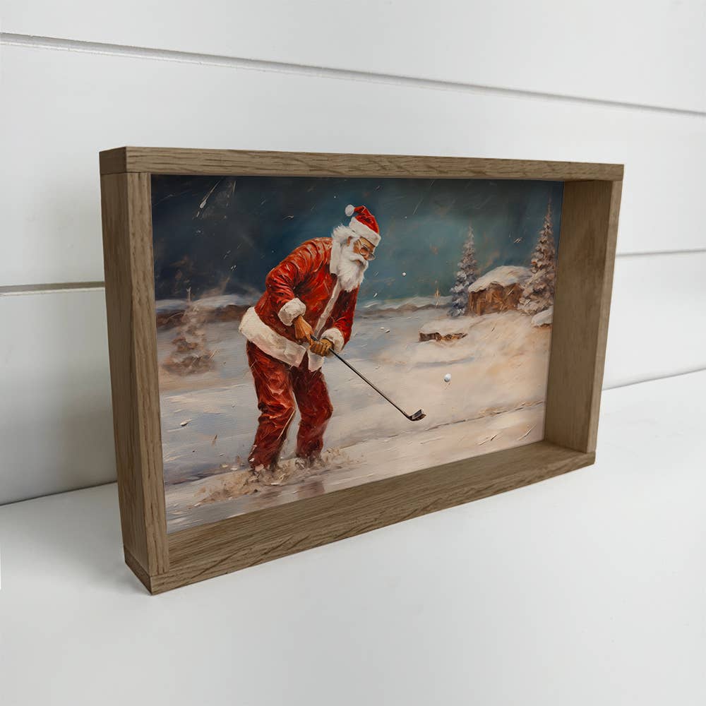 Santa Playing Golf in the Snow - Funny Santa Canvas Art