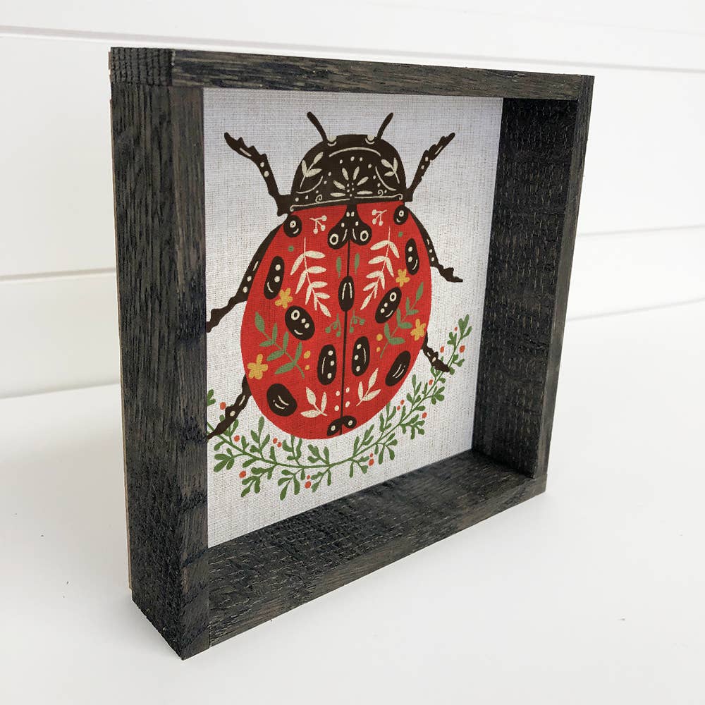 Folksy Lady Bug - Lady Bug Canvas Art - Wood Framed Wall Art