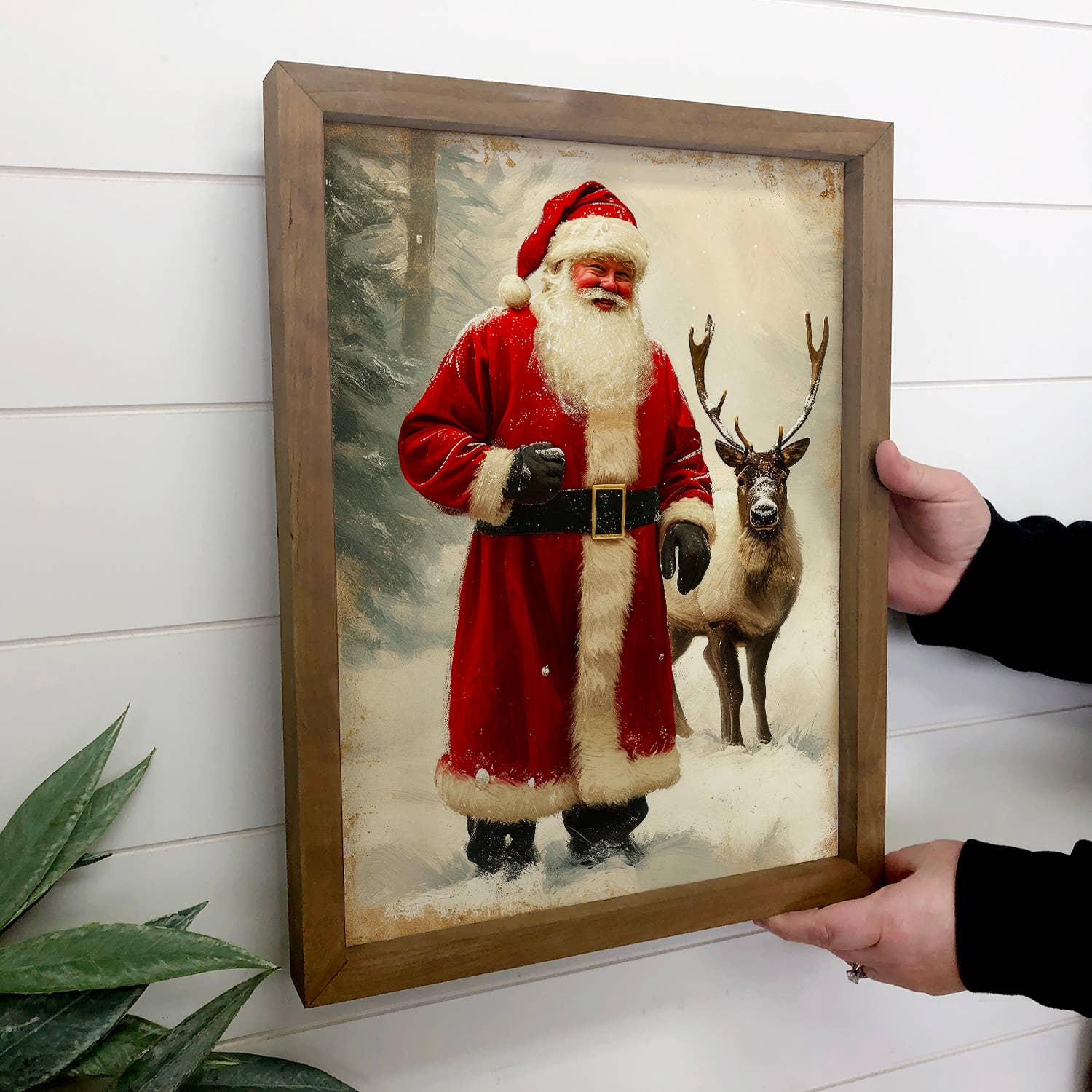 Santa Claus and Reindeer Friend - Holiday Canvas Art