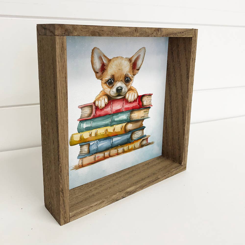 Chihuahua Puppy Books - Cute Puppy Canvas Art - Wood Framed